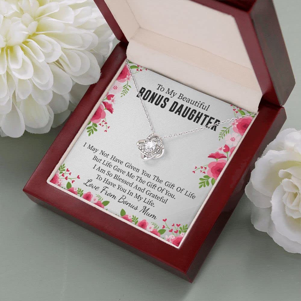 Beautiful Love Knot Jewelry Gift for Bonus Daughter - Birthday, Graduation & Christmas Present from Stepmom | Stepdaughter Appreciation Necklace for Special Occasions | Perfect for Mother-Daughter Bonding & Family Celebrations