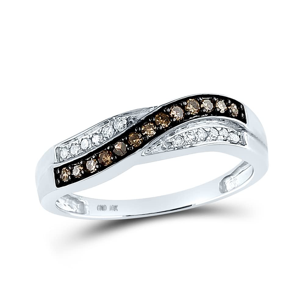 10K White Gold Women's Round Brown Diamond Band Ring - 1/4 CTTW, Elegant Stackable Wedding Ring for Everyday Wear & Special Occasions