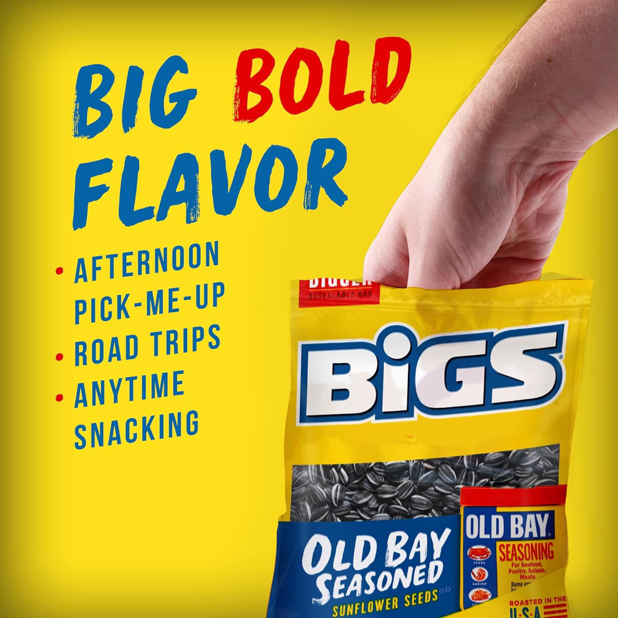 Bigs Old Bay Seasoned Sunflower Seeds - 5.35 oz (Pack of 4) with By The Cup Baseball Card - Perfect for Baseball Games, Snacking & Outdoor Activities
