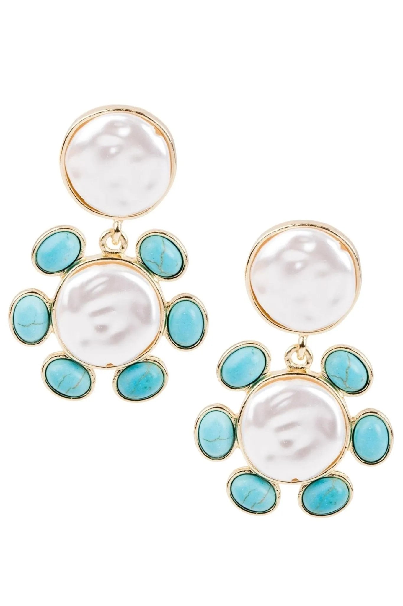 Turquoise Stone Pearl Earrings for Women - Handmade Boho Dangle Jewelry - Perfect for Weddings, Parties & Everyday Wear