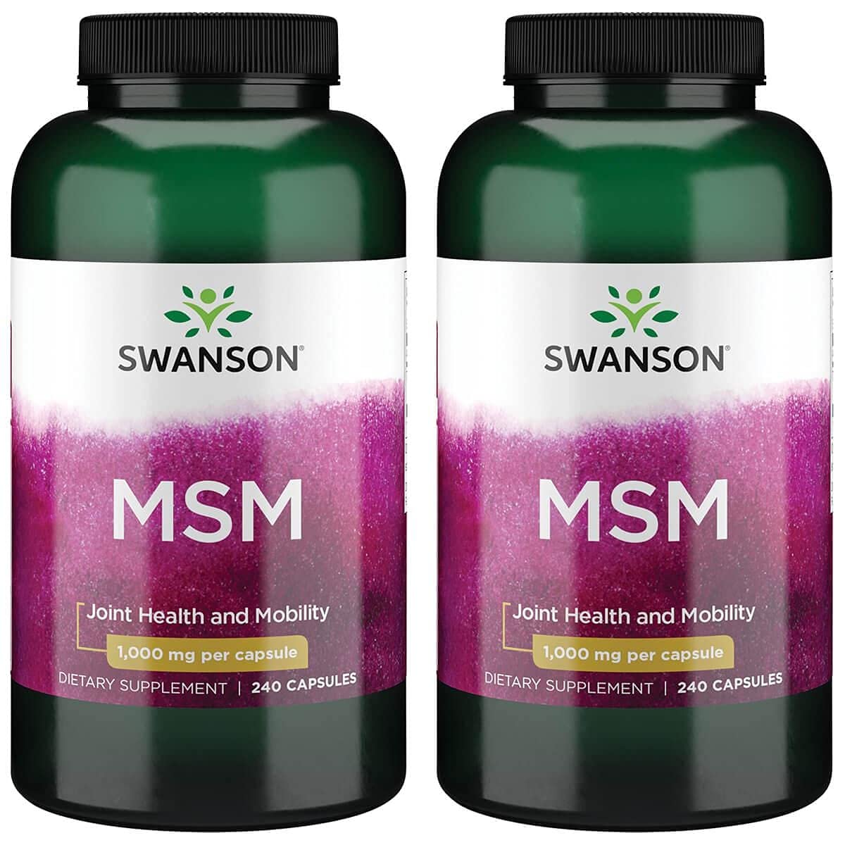 Swanson MSM 1000mg - 240 Capsules (2 Bottles) | Essential Minerals for Joint Health, Mobility & Connective Tissue Support | Promotes Cartilage, Collagen & Hair Health | Ideal for Active Lifestyles, Fitness Enthusiasts & Aging Adults