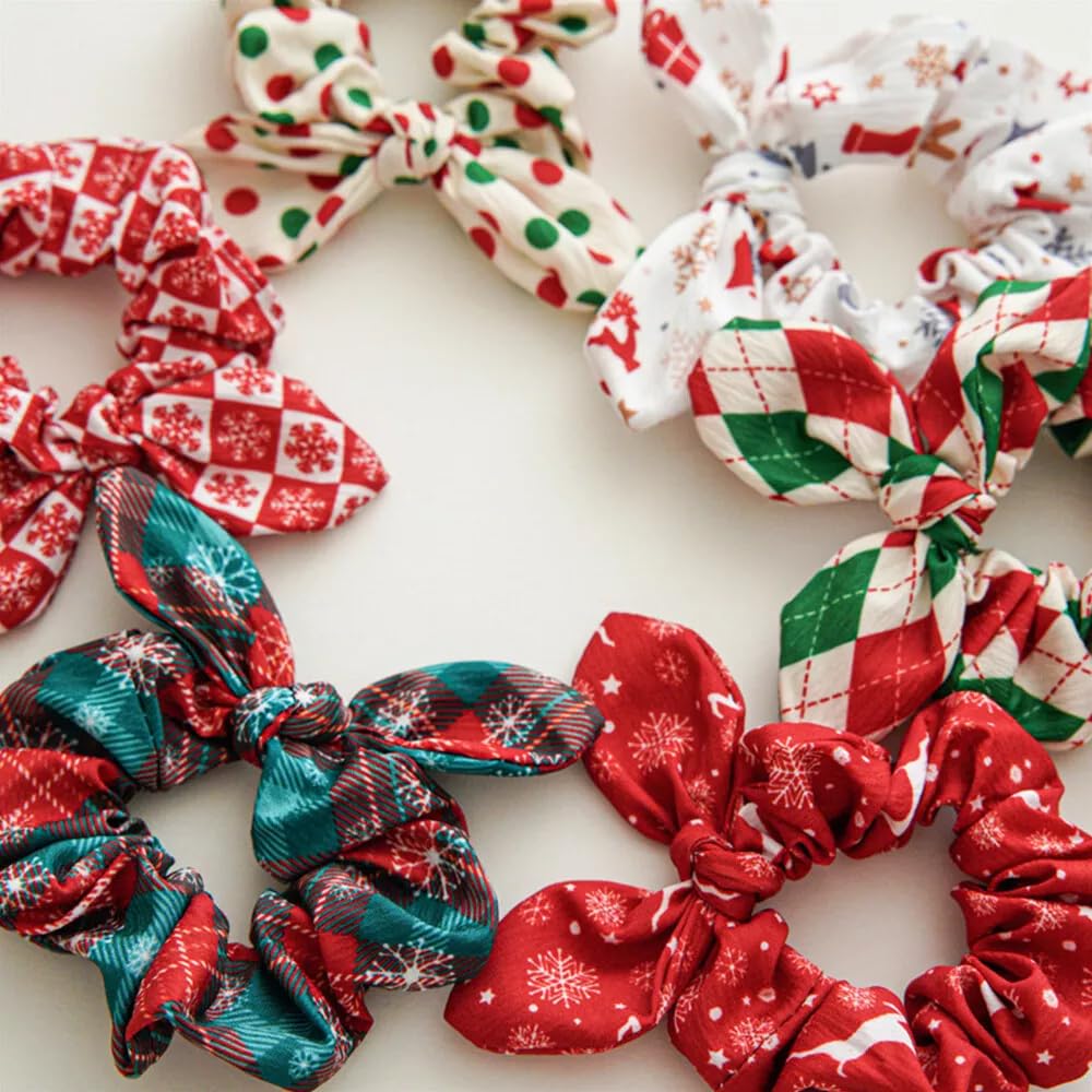 6-Piece Christmas Bow Scrunchies for Women & Girls - Cute Bunny Ear Hair Ties, Ponytail Hair Bands & Hair Accessories (Perfect for Holidays, Gifts & Everyday Styling)