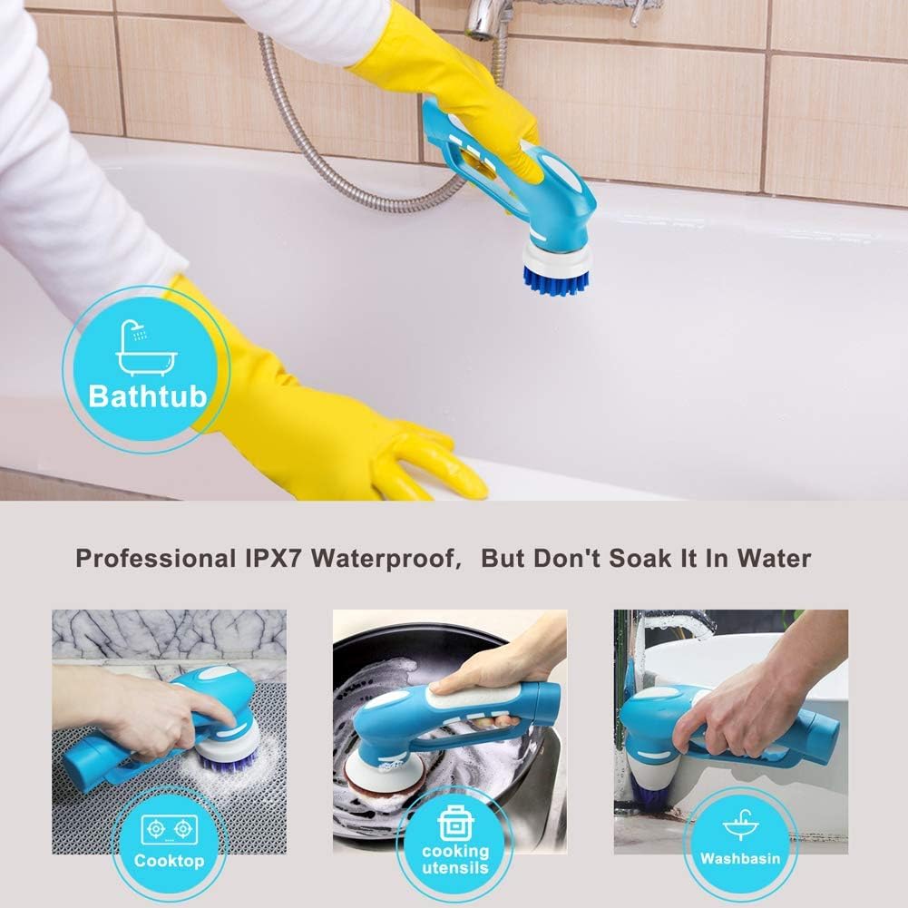 RICHOOSE Cordless Electric Scrubber - 6 Brush Heads for Bathroom, Kitchen & Shower Cleaning