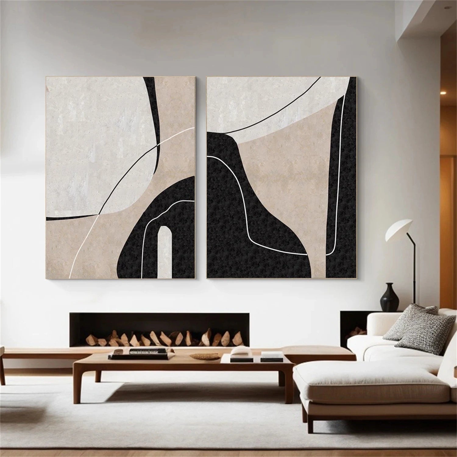 Abstract Tranquility Set of 2 Canvas Wall Art - Modern Minimalist Home Decor for Living Room, Bedroom & Office - #WS306
