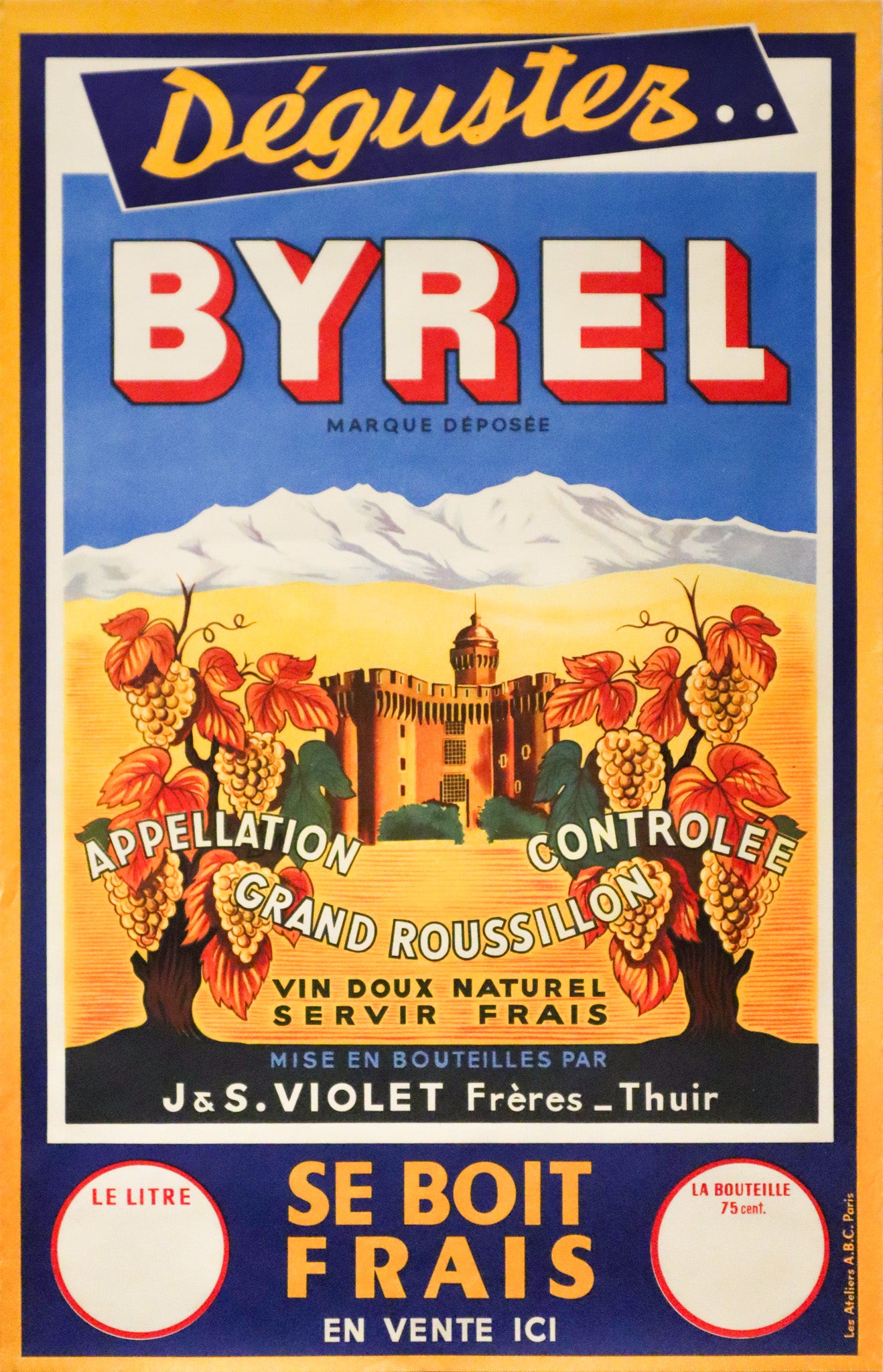 Vintage 1940s French Art Deco Alcohol Poster by Byrel (Le Verre Degustation) - Perfect for Home Bar Decor, Retro Wall Art & Vintage Collectibles