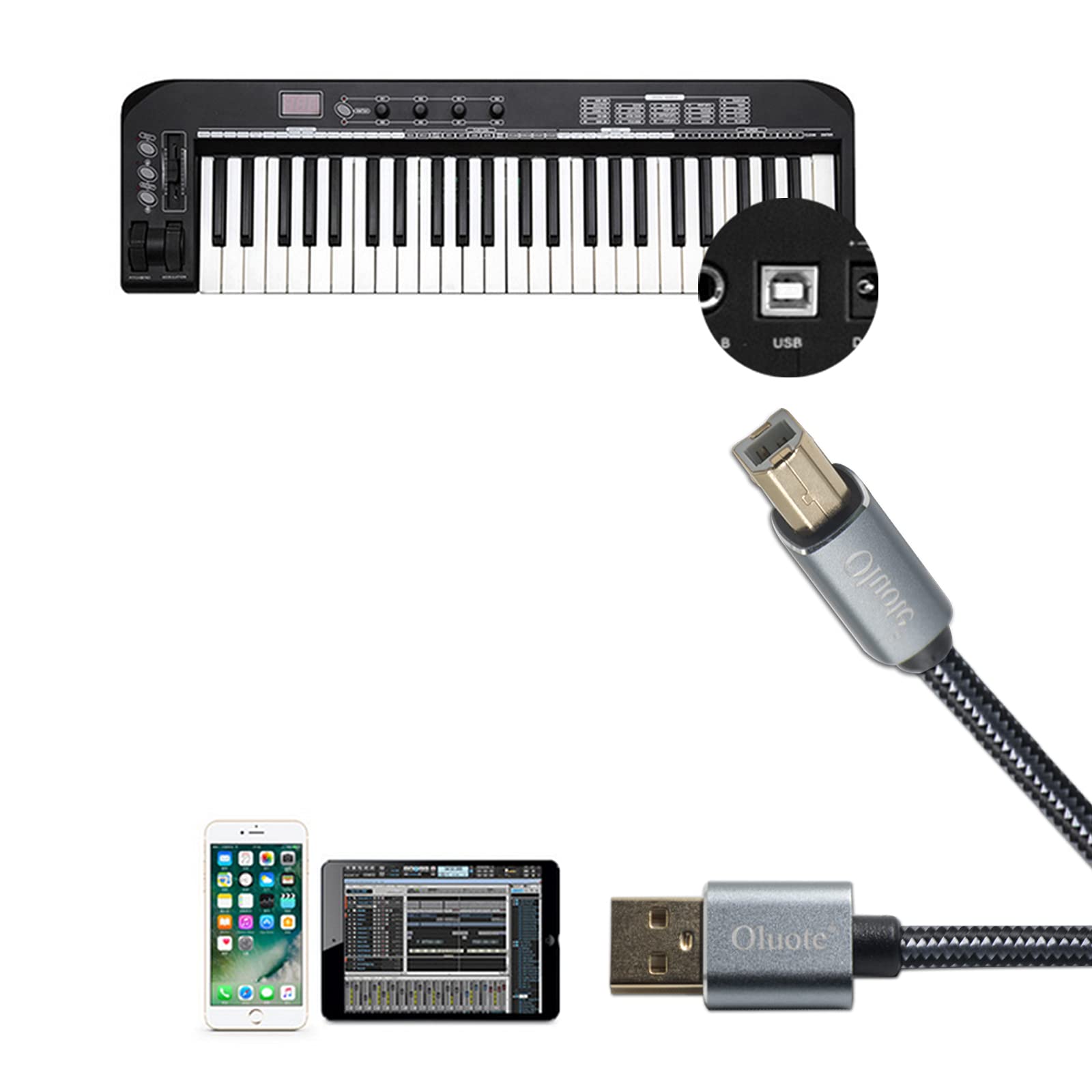 Oluote USB 2.0 Printer Cable - A Male to B Male High Speed Scanner Cord - 1.5m/4.9ft Compatible with HP, Epson, Canon Printers & Scanners - Perfect for Home Office & Small Business Printing Needs