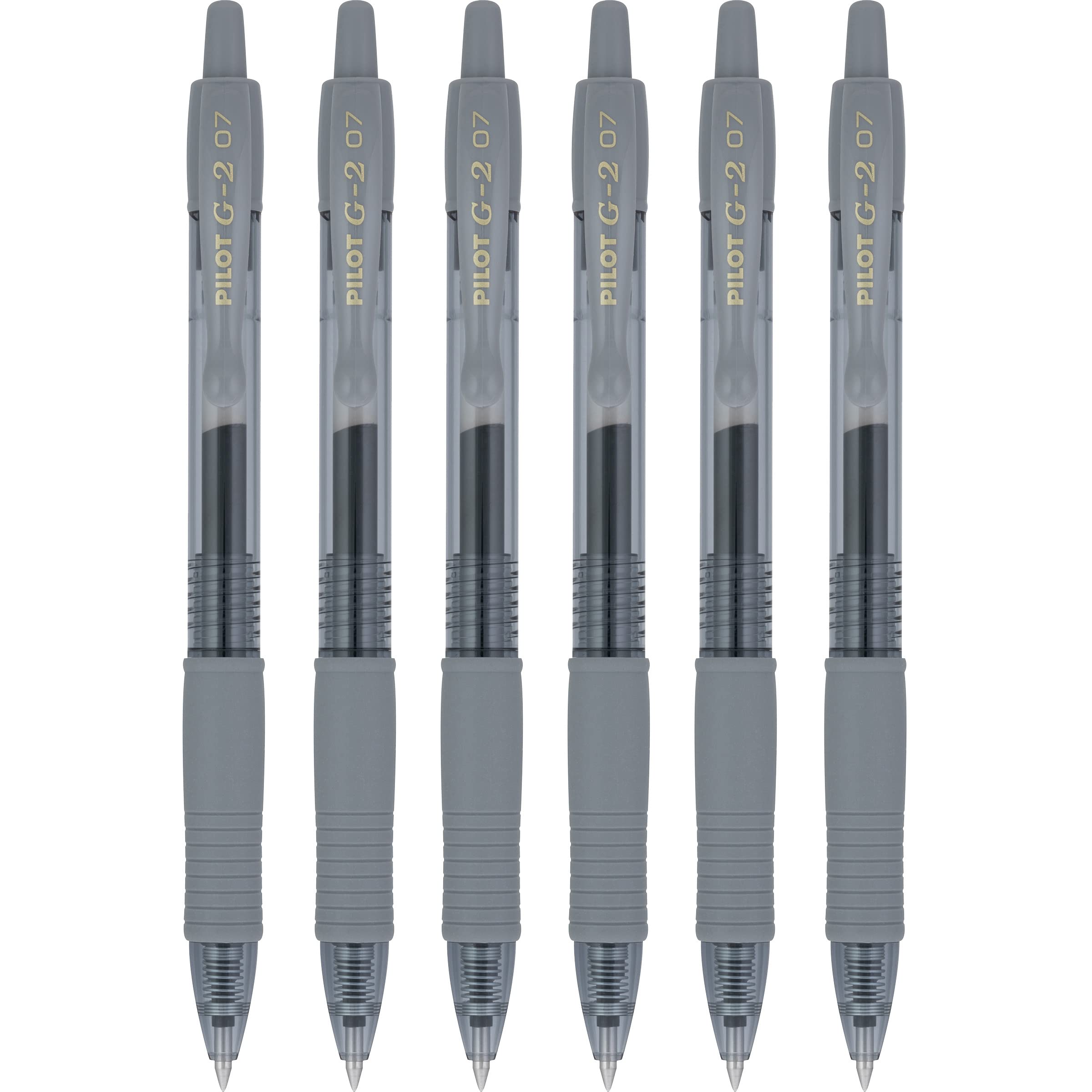 Premium Pilot G2 Retractable Gel Pens - 0.7mm Fine Point, Gray (6-Pack) - Smooth Writing for Office, School & Note Taking