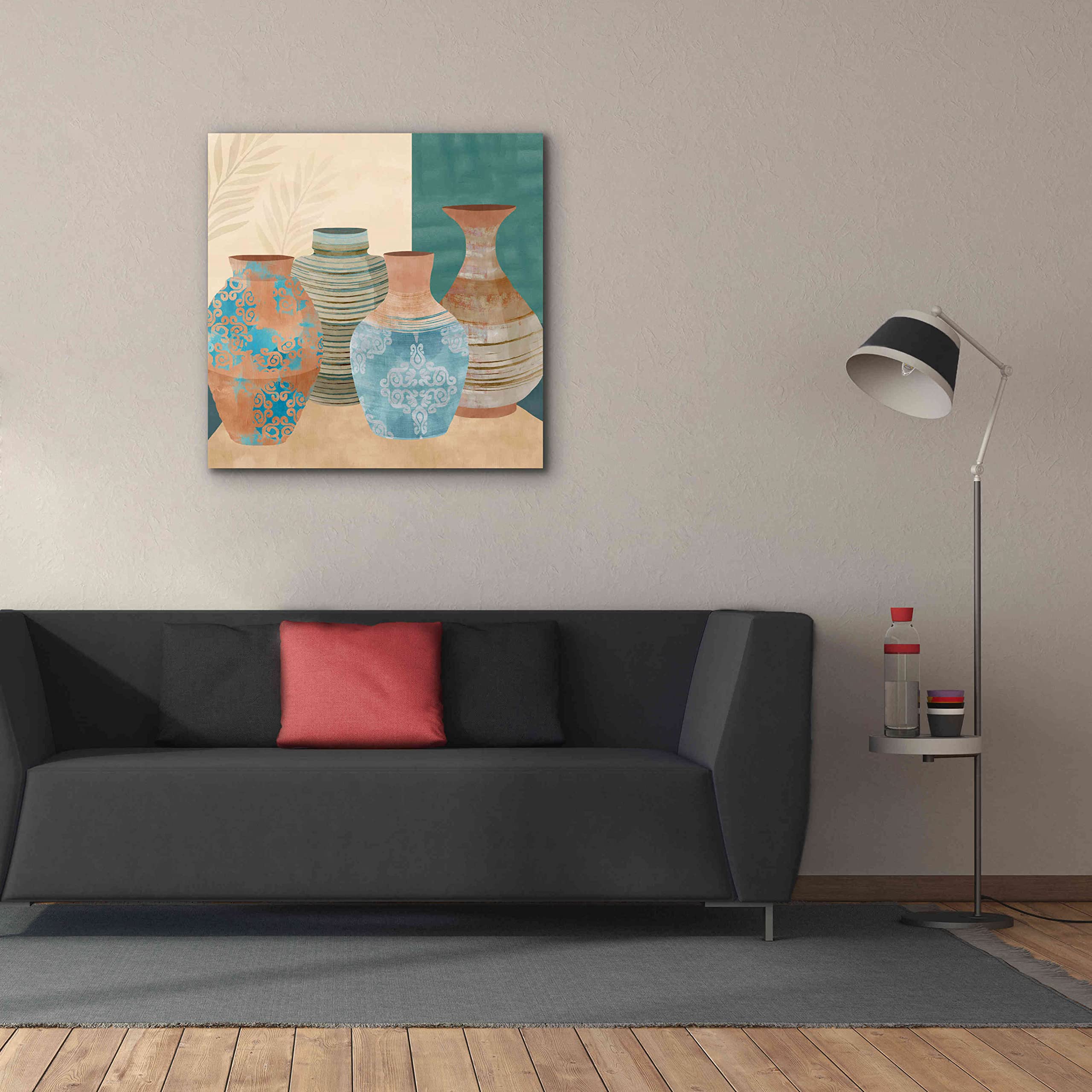 Flora Kouta 'Earthenware Pots II' Graffiti Giclee Canvas Wall Art Print - 37x37 Inches Modern Home Decor for Living Room, Bedroom & Office