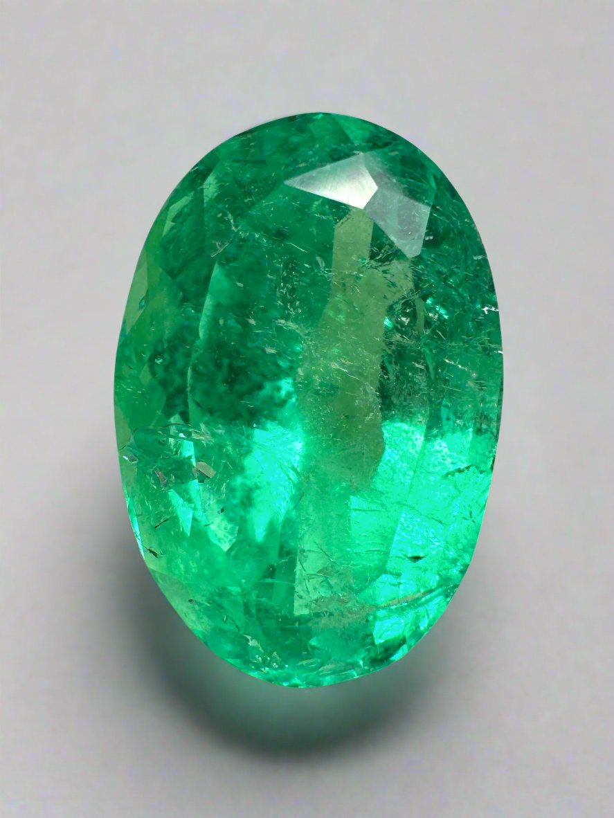 6.23 Carat Natural Colombian Emerald - Elongated Oval Cut Loose Gemstone for Jewelry Making, Engagement Rings & Fine Collections | Yellowish Green Color