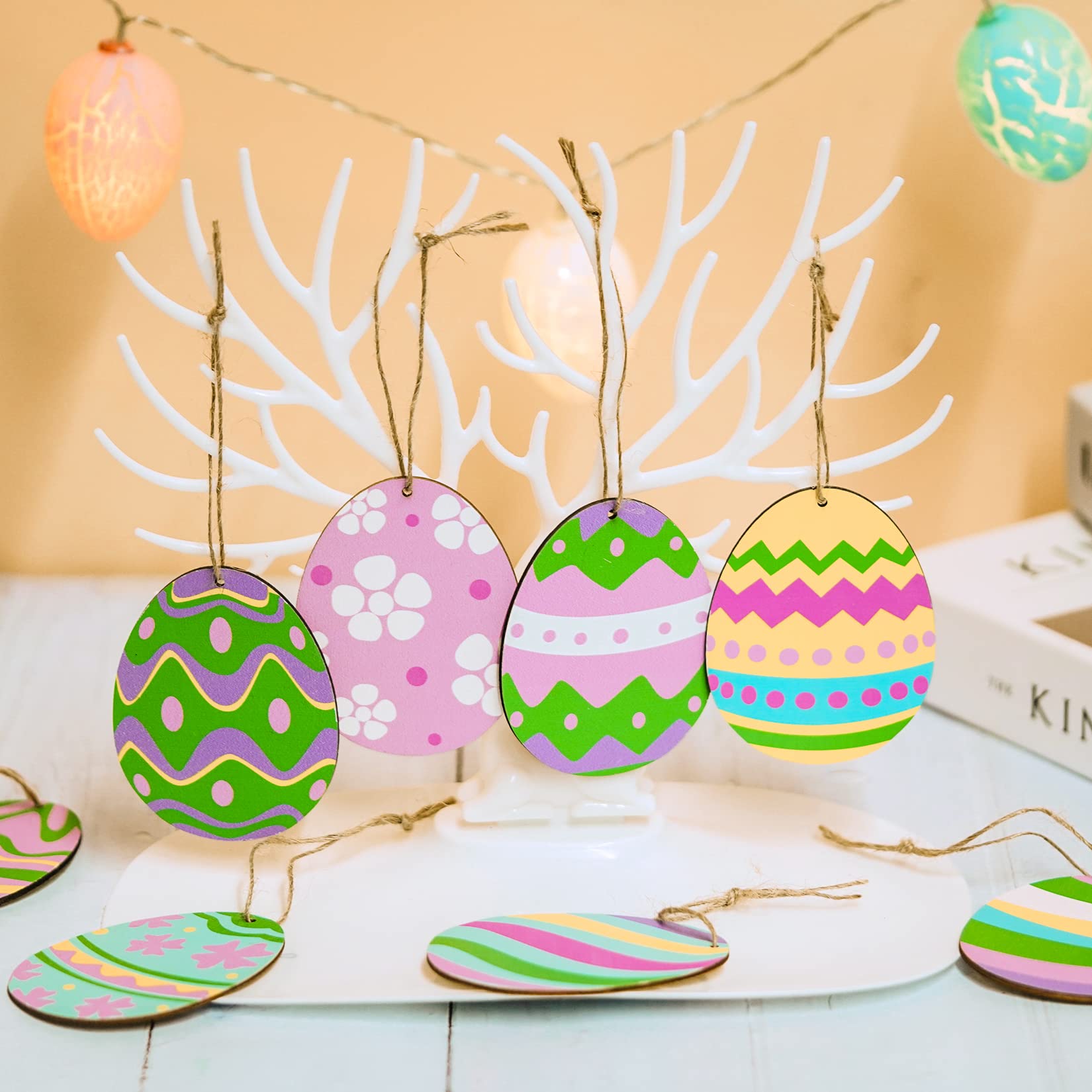 50 Unfinished Wooden Easter Egg Cutouts for DIY Painting - Wood Craft Slices for Easter Decorations, Holiday Ornaments & Kids Art Projects - Perfect for Easter Party Favors, Classroom Activities & Home Decor