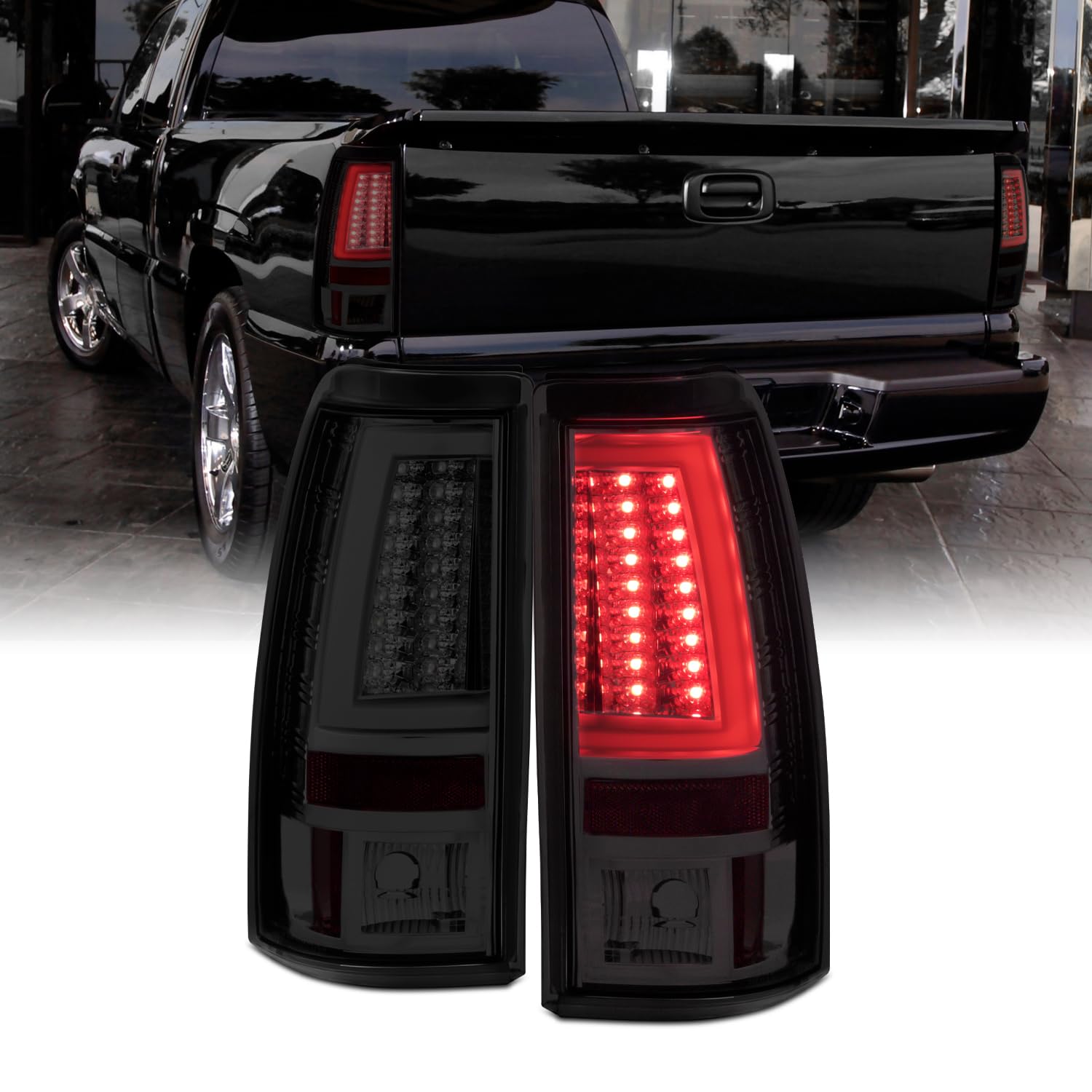 AKKON Red Smoke V2 LED Tail Lights Brake Lamps Pair for 2003-2006 & 2005-2007 Silverado Hybrid Pickup Truck - Enhanced Visibility & Style for Night Driving & Custom Builds
