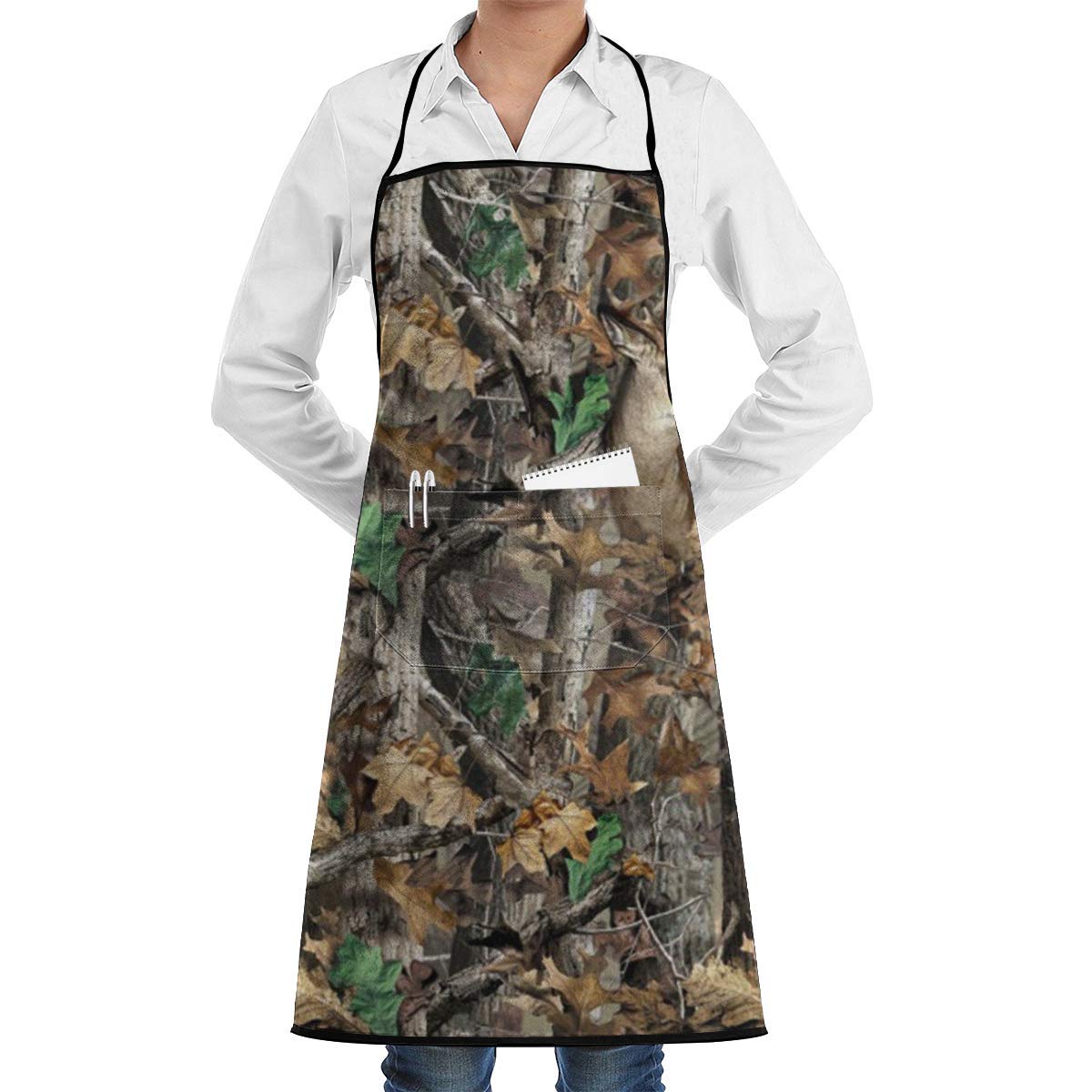 Deer and Trunk Black Kitchen Apron with Pocket for Waiter, Server, Cooking, Crafting, Restaurant Use - Ideal for Men and Women in Kitchen and Craft Scenes