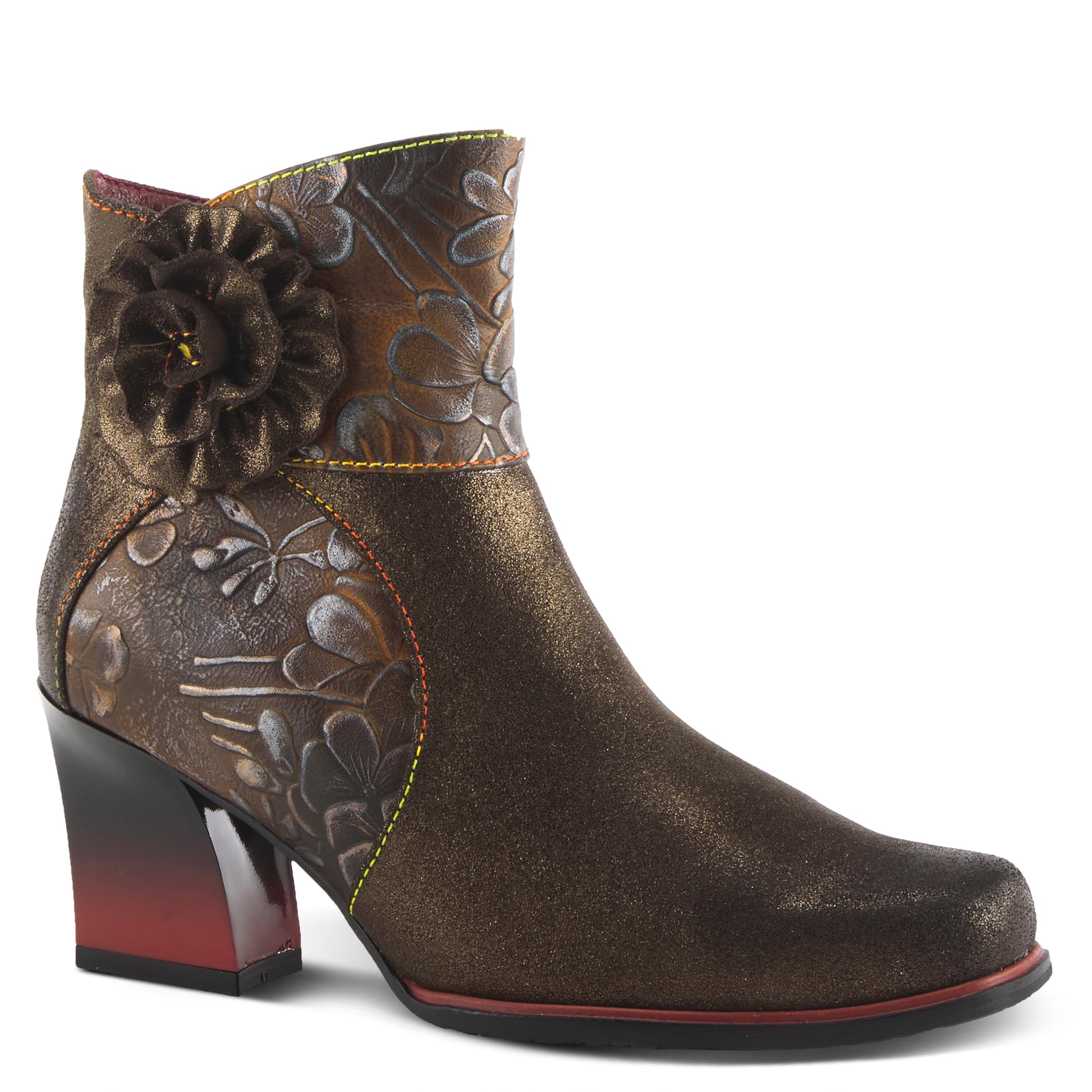 Spring Step L'Artiste Women's Zinna Fashion Booties with Floral Applique - Stylish Ankle Boots for Casual Outfits & Fall Wardrobe