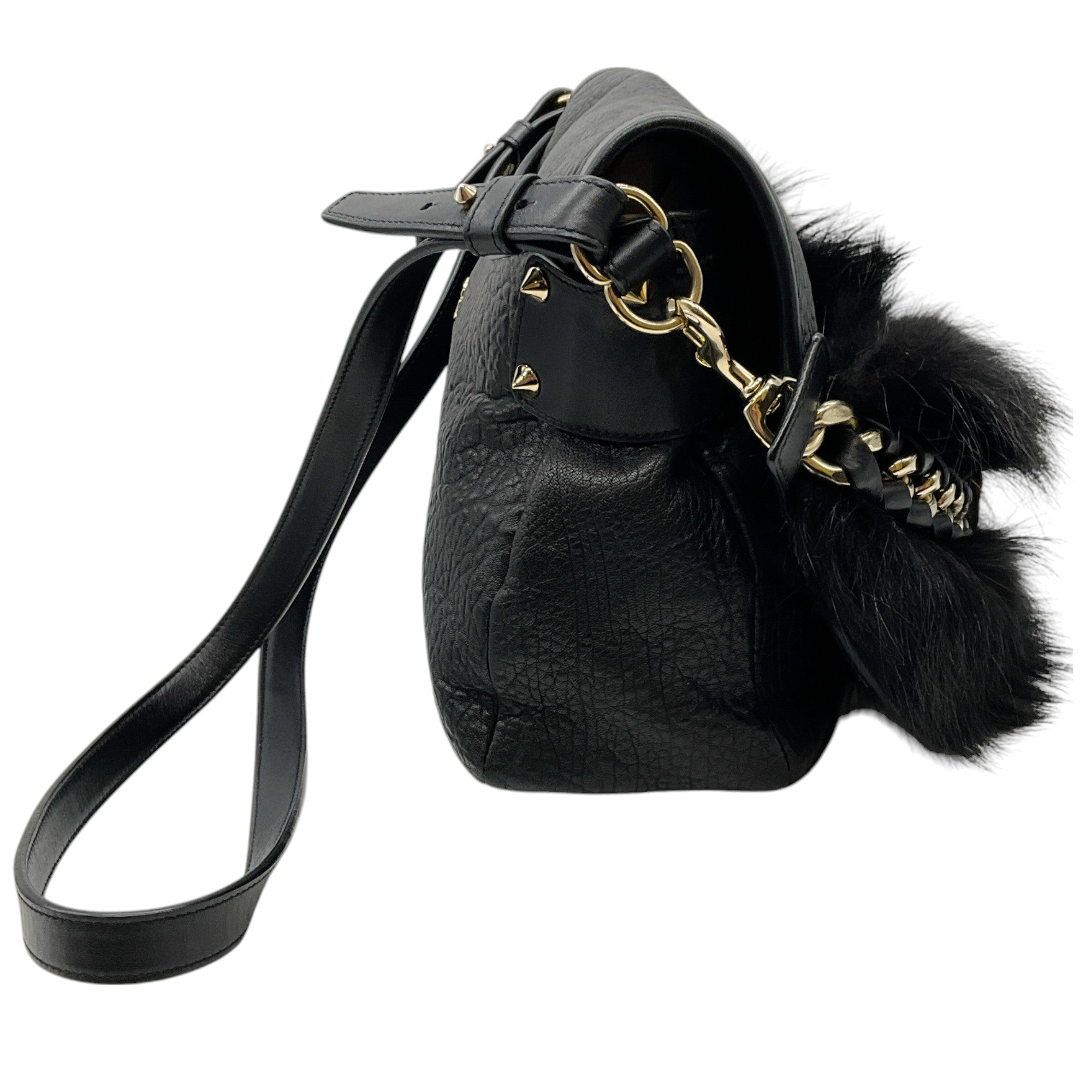 Elena Ghisellini Luxury Black Leather & Fur 3-Way Handbag - Shoulder Bag, Crossbody & Clutch for Women | Perfect for Parties, Weddings & Evening Events