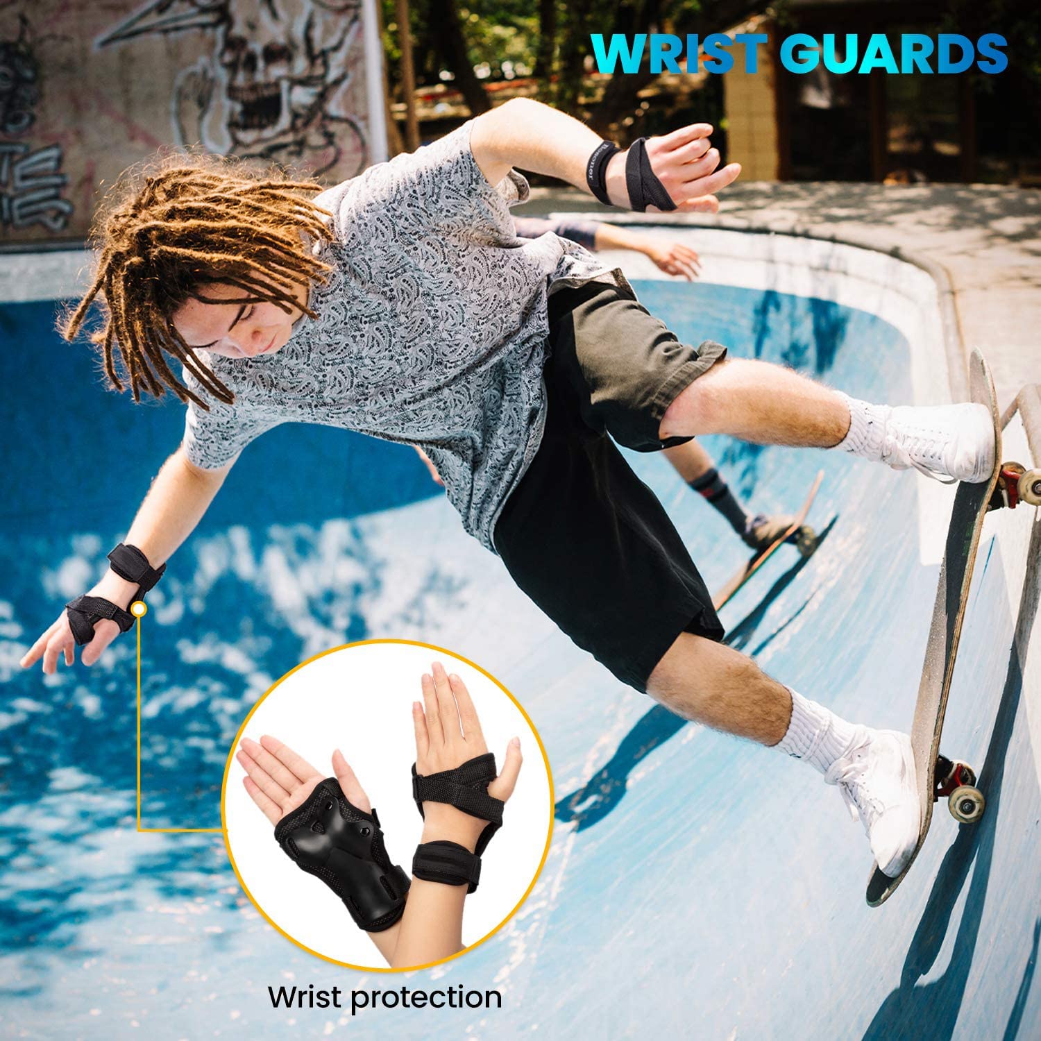 Adjustable Wrist Guards for Skating, Skiing, Biking & Scooter - Protective Palm Support Gloves for Men, Women, Teens & Adults - Sports Safety Gear for Injury Prevention (1 Pair) - Perfect for Skateboarding, Rollerblading, Snowboarding & Cycling Protection