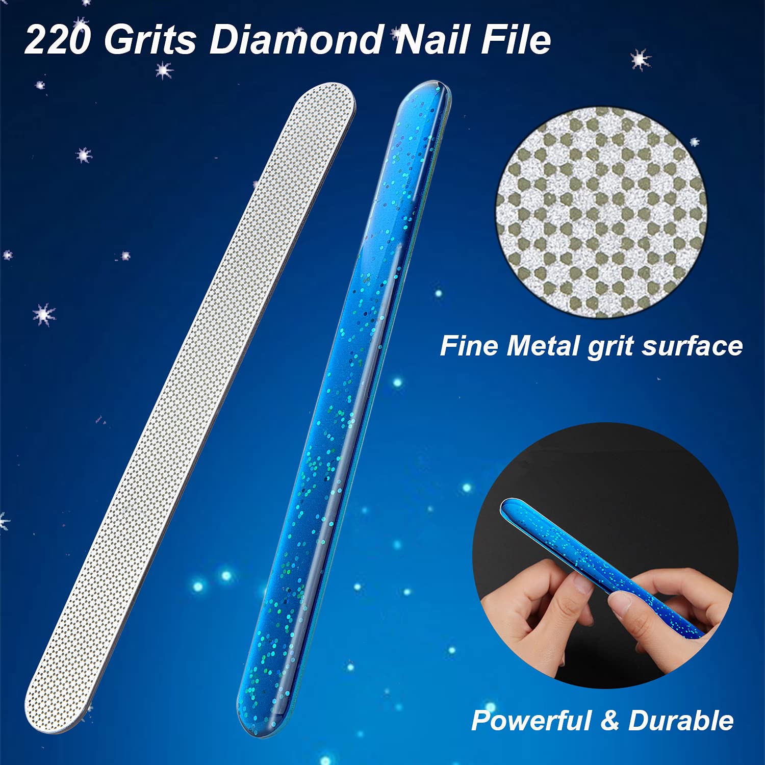 Premium Diamond Nail File & Crystal Nail Shiner Set - Stainless Steel Nail File with Nano Glass Buffer, Metal Sapphire File & Nail Polisher - Professional Manicure Pedicure Kit for Salon, Home & Travel - Perfect for DIY Nail Care, Gifts & On-the-Go Beauty