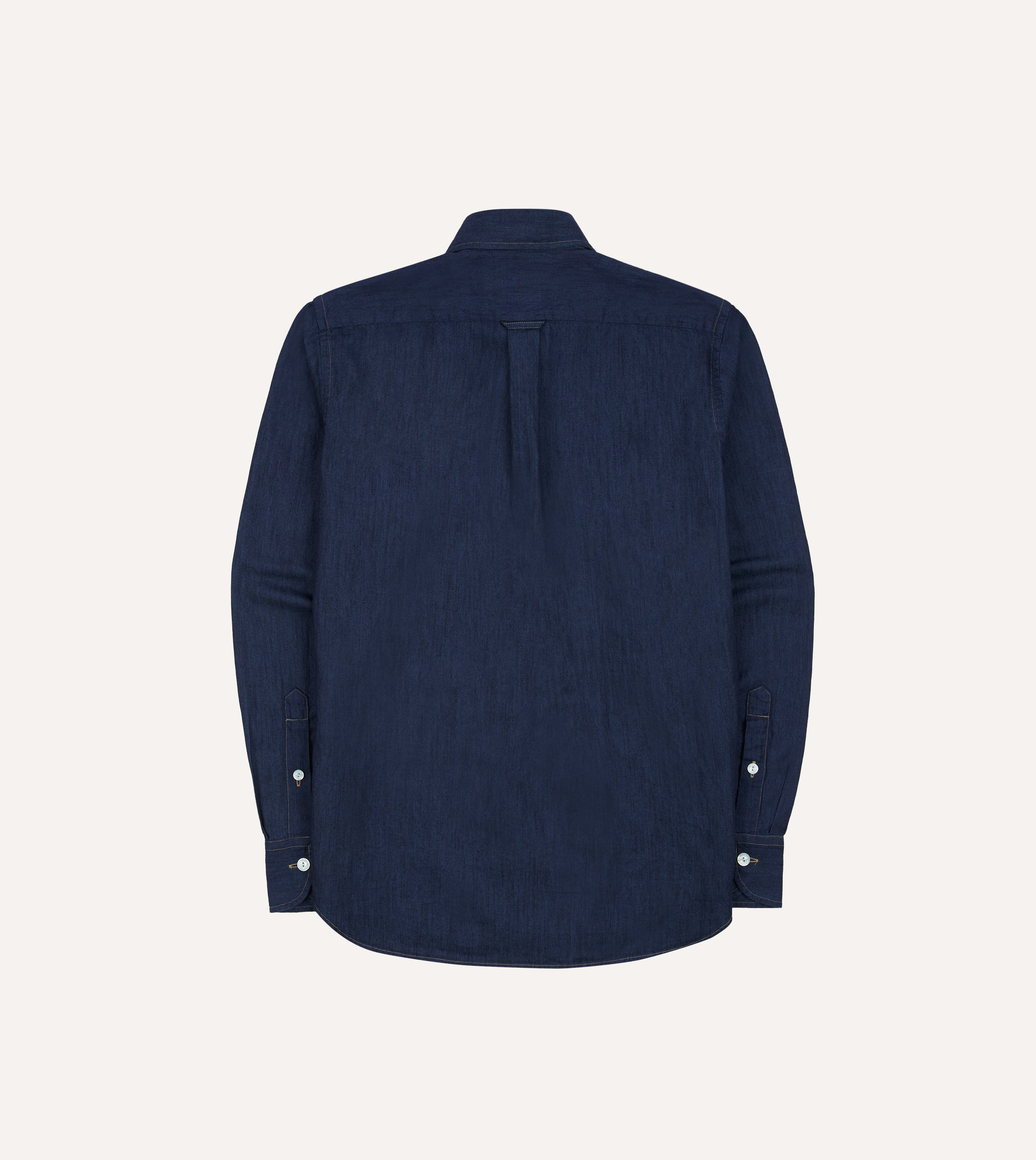 Men's Navy Blue Cotton Linen Work Shirt with Two Chest Pockets - Durable & Breathable for Construction, Gardening & Outdoor Activities