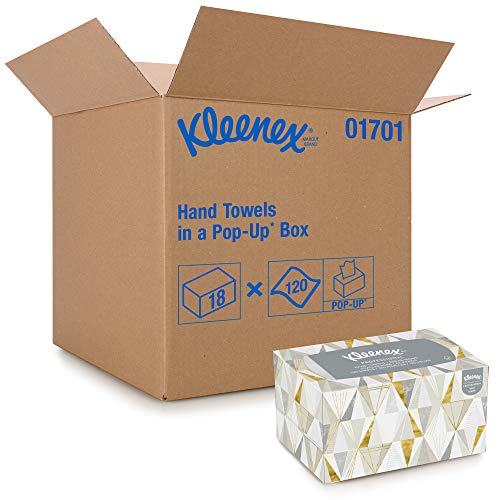 Kleenex® Premium Absorbency Hand Towels - White, 18 Boxes (120 Towels/Box) - 2,160 Towels Total | Bulk Pop-Up Box for Home, Office & Commercial Use