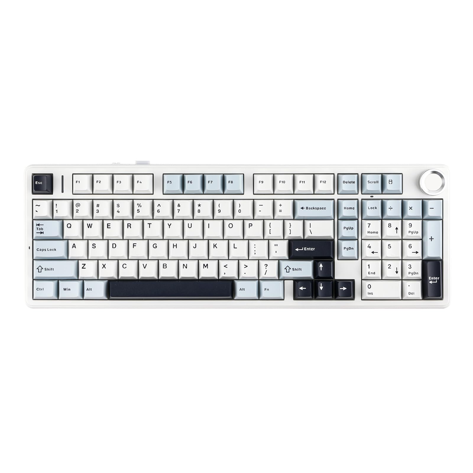 Aula F99 PRO 96% Wireless Mechanical Gaming Keyboard - Bluetooth 5.0/USB-C/2.4GHz Tri-Mode, Hot-Swappable Gasket Mount, 8000mAh Battery, RGB Backlit, Rotary Knob for Windows/Mac (White & Blue) - Perfect for Esports, Office Work & Streaming