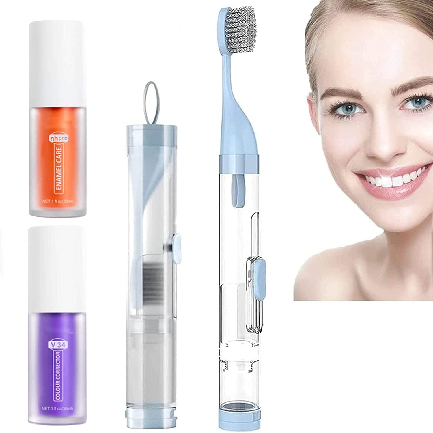 Portable Travel Toothbrush with Built-in Toothpaste - Mini Folding Toothbrush Set for Camping, Business Trips & School | Compact Dental Care Kit for On-the-Go Hygiene (Blue) - Perfect for Air Travel, Backpacking & Emergency Kits