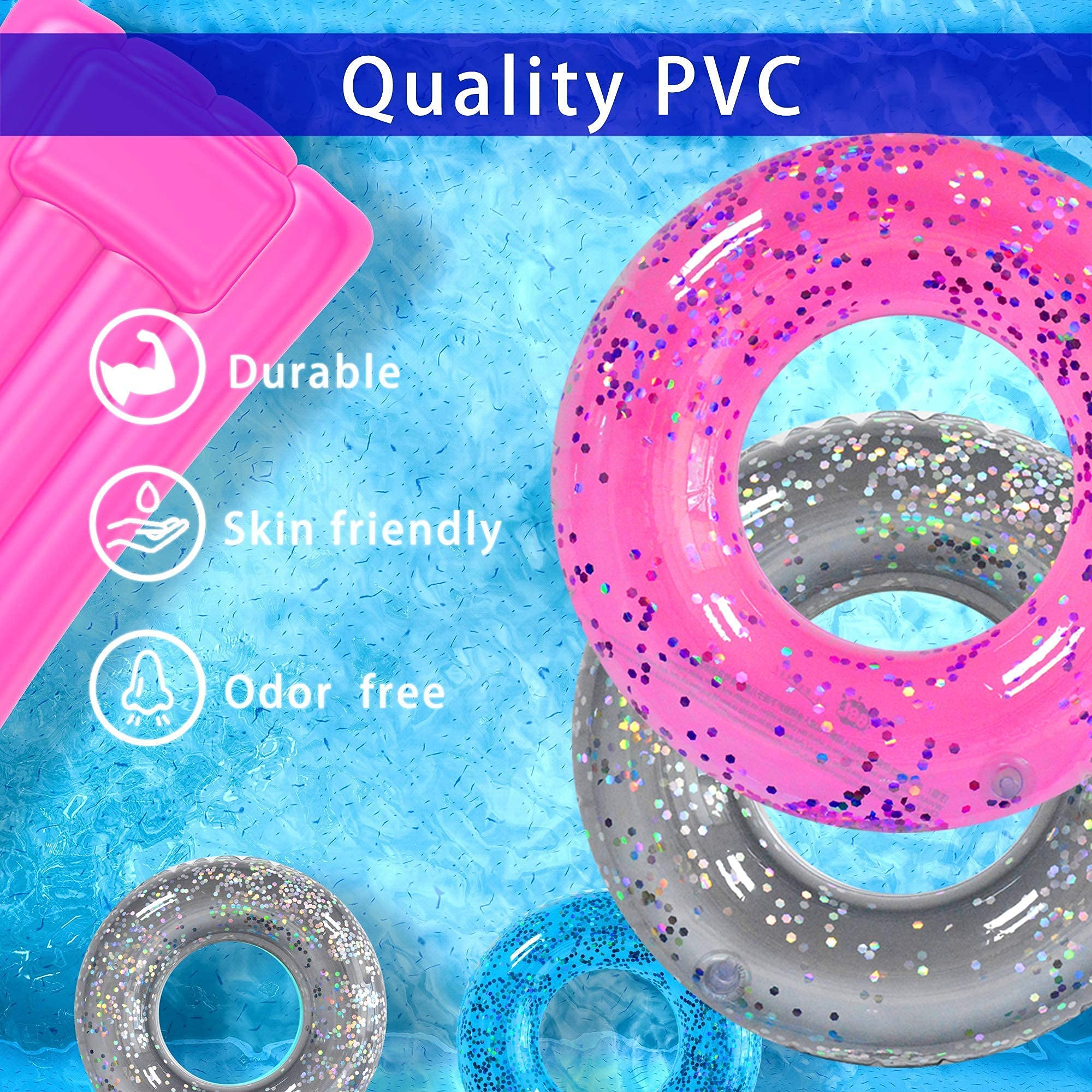 **3 Pack Kids Pool Floats - Inflatable Swim Rings & Pool Tubes Toys for Summer Fun, Beach & Pool Party Supplies with Patch & Tow Rope (Perfect for Swimming, Beach Trips & Pool Parties)**