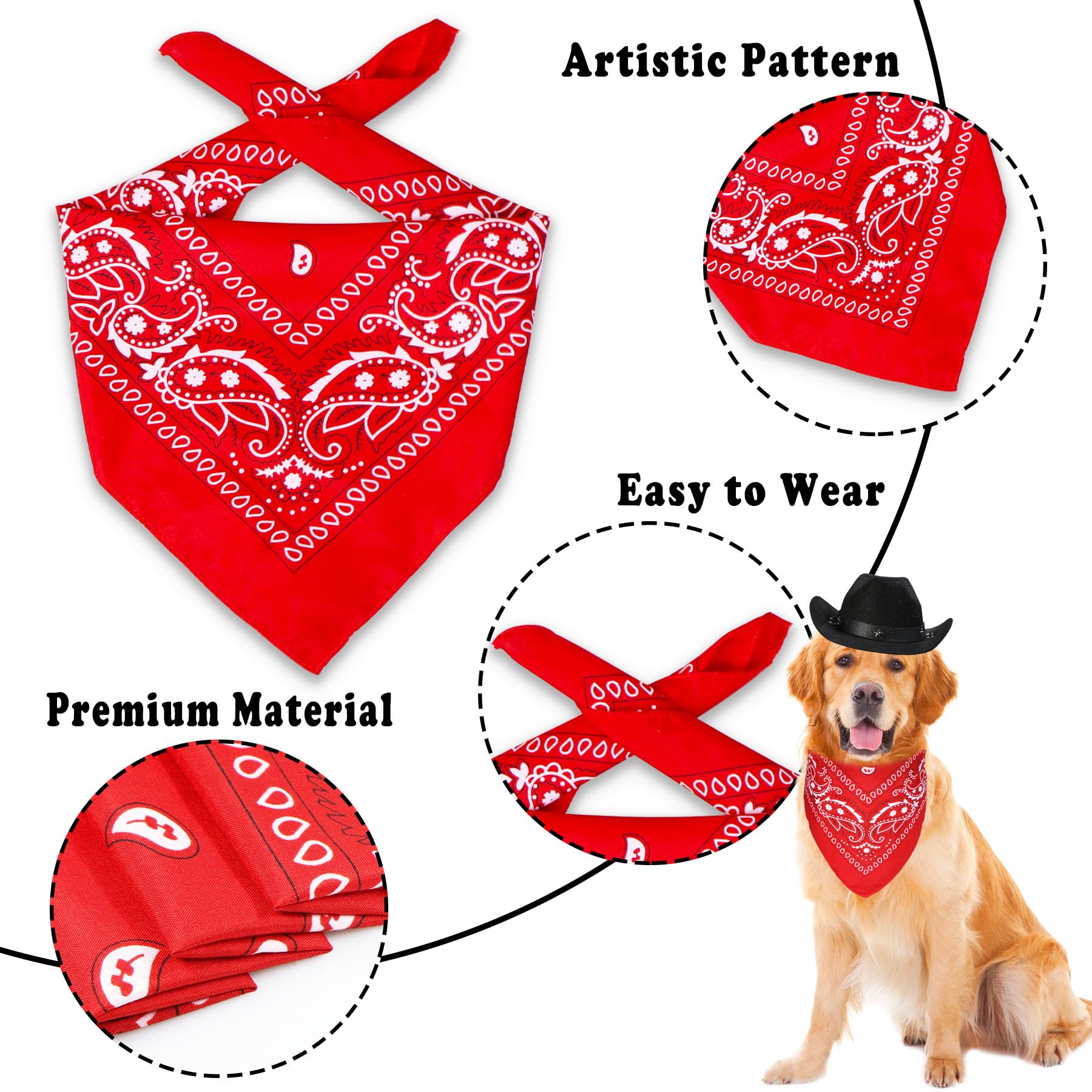 Funny Dog Cowboy Costume for Halloween - Cowboy Hat & Red Bandana Scarf for Small, Medium & Large Dogs | Perfect for Halloween Parties, Pet Parades & Photo Shoots (Black Hat & Red Bandana, Large)