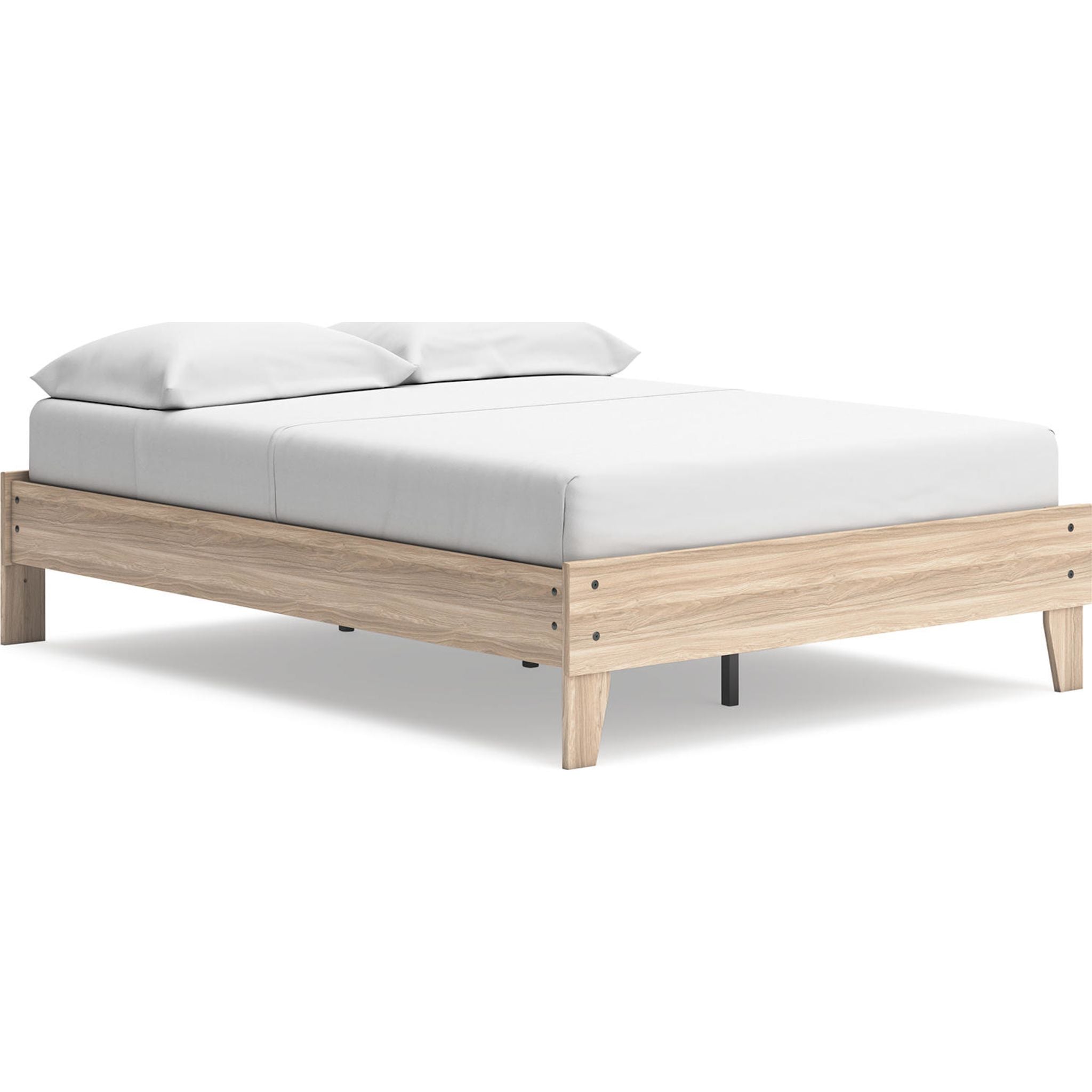 Battelle Full Platform Bed Frame in Tan - Modern Minimalist Wooden Bed with Sturdy Support - Perfect for Bedroom, Guest Room, and Small Space Living