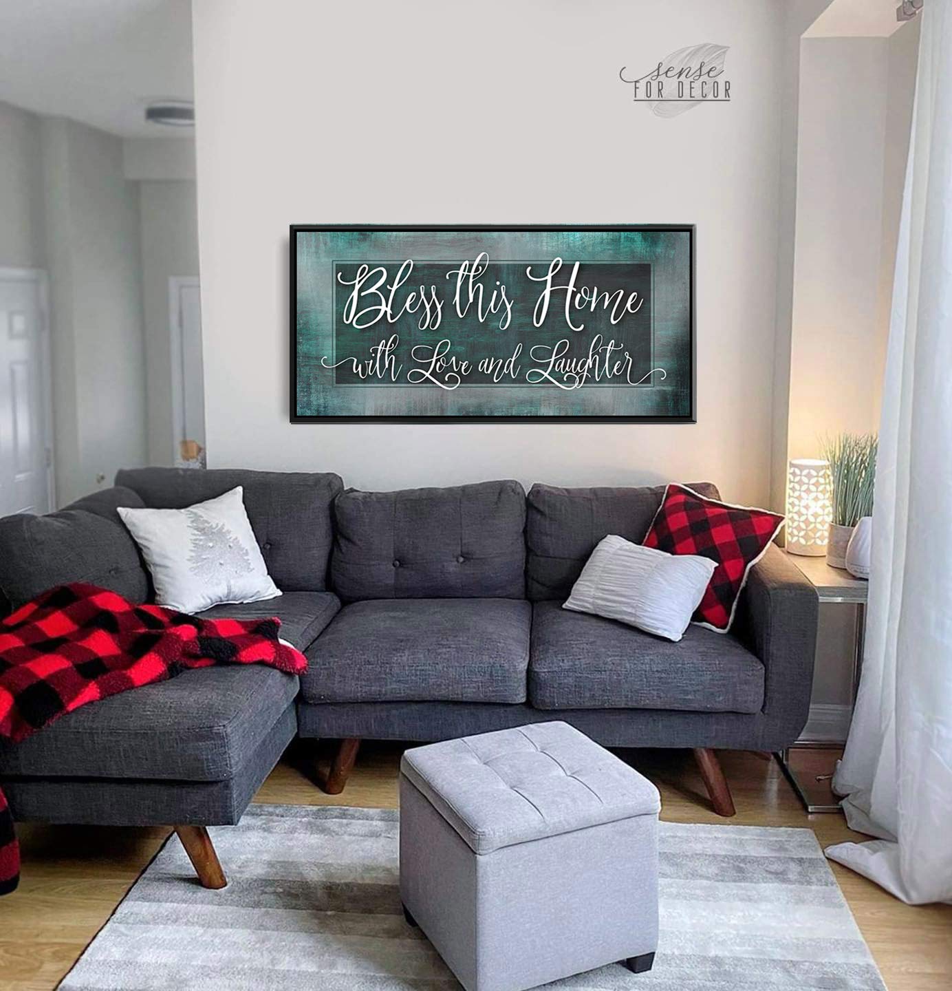 Bless This Home With Love - Religious Wall Decor for Housewarming Gifts, Rustic Home Decoration for Living Room, Blessed Sign (Teal, 60x27 inches) - Perfect for Farmhouse, Christian Homes & Cozy Spaces