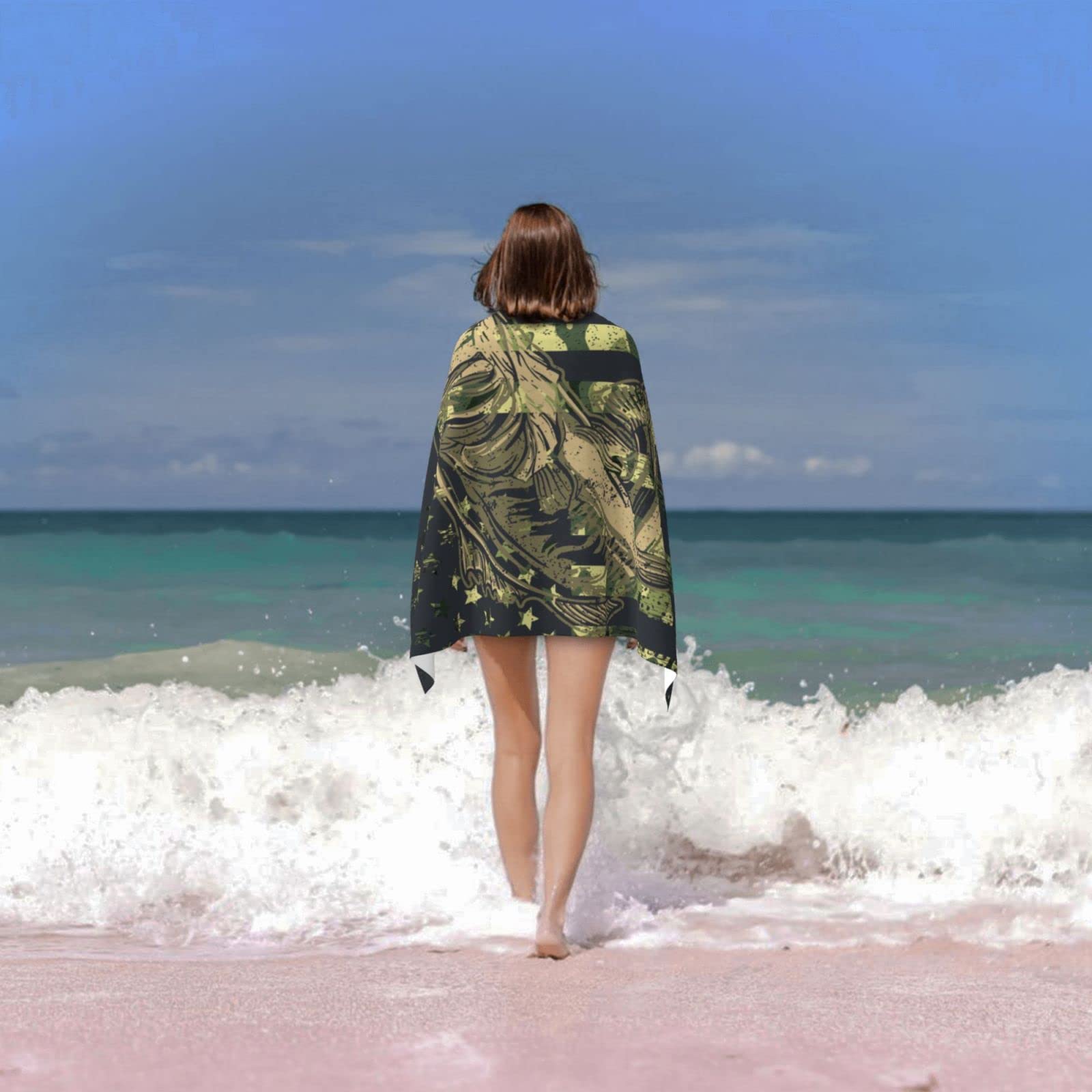 Bassyil American Flag Camouflage Fish Beach Towel - Extra Large Microfiber Soft & Absorbent Bath Towel for Travel, Swimming, Pool, Beach | Perfect for Summer Outings, Picnics, and Outdoor Adventures