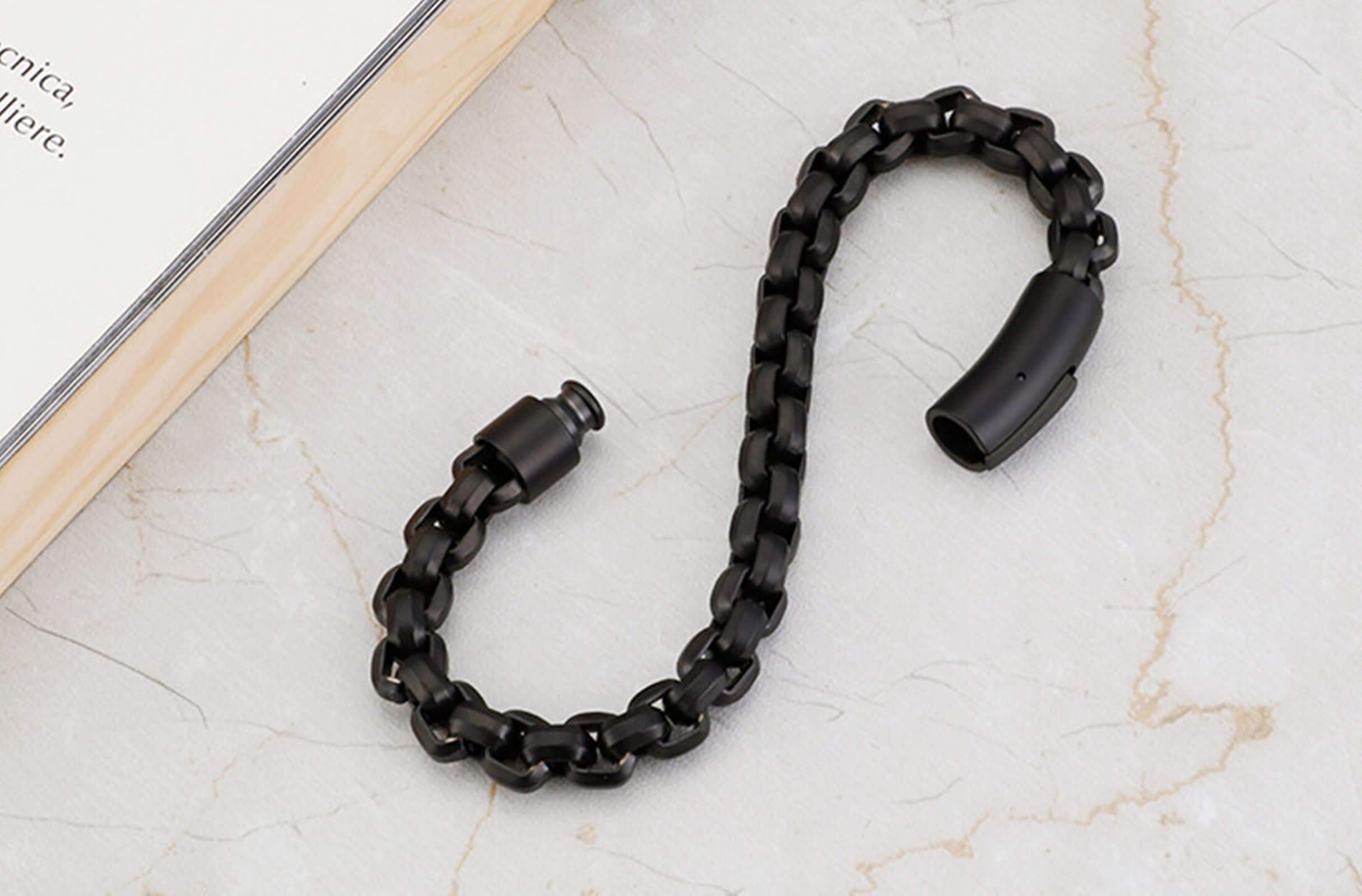 ANAZOZ Men's Stainless Steel Chain Bracelet - Black Adjustable Bangle for Casual Wear & Gifts - Perfect for Everyday Style, Date Nights & Special Occasions