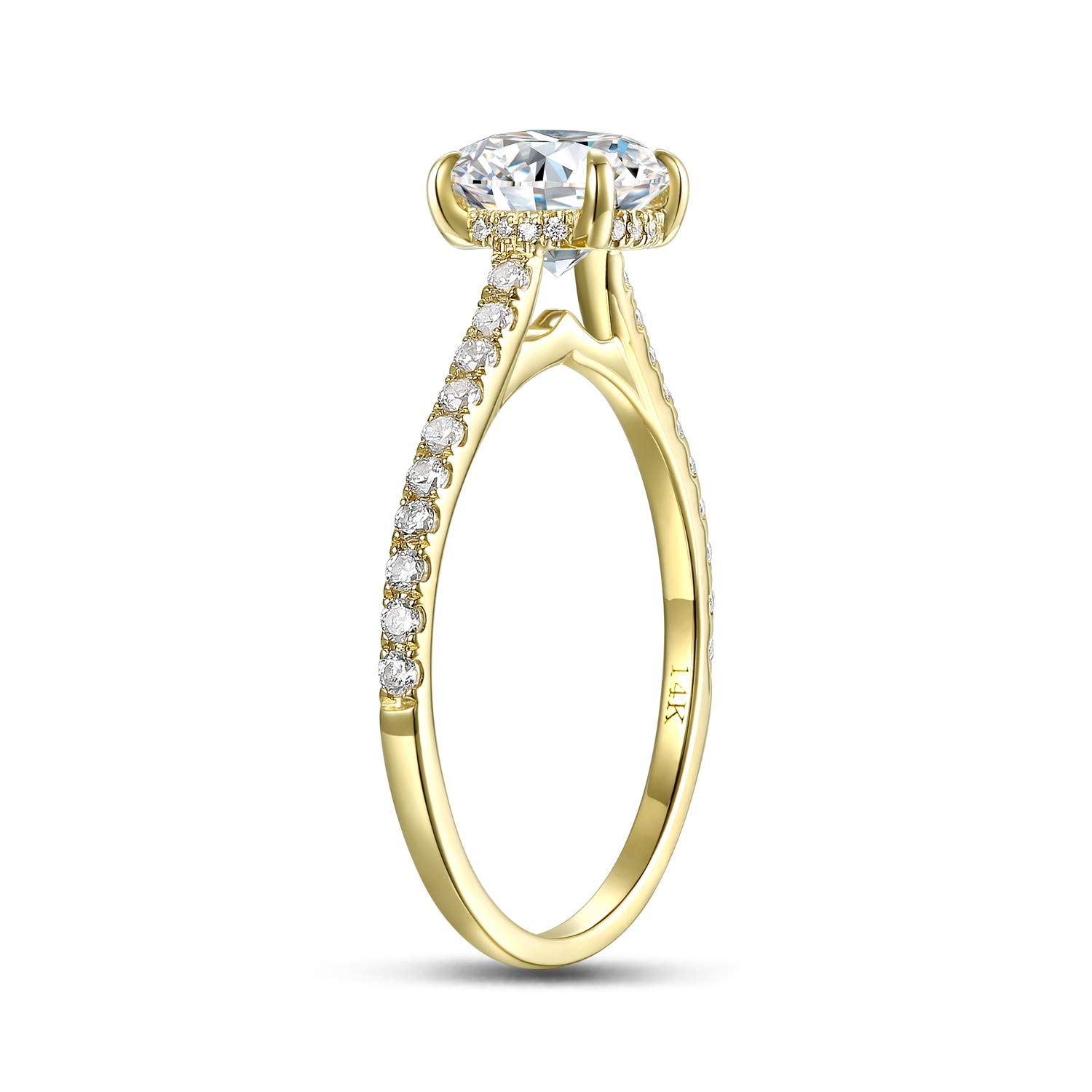14K Solid Gold 1CT CZ Simulated Diamond Engagement Ring - 4-Prong Bridal Promise Ring Set for Women, Wedding Proposal, Anniversary Gift (6.5mm)