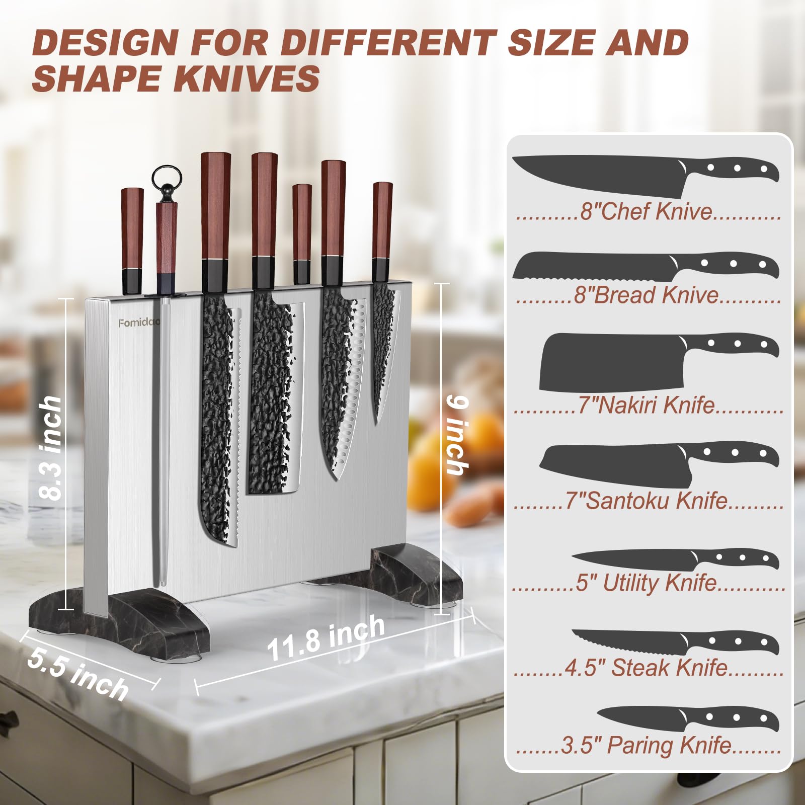 Stainless Steel Magnetic Knife Holder - Double Sided Knife Block & Countertop Knife Rack Strip for Kitchen Organization | Perfect for Chefs, Home Cooks & Kitchen Counter Storage
