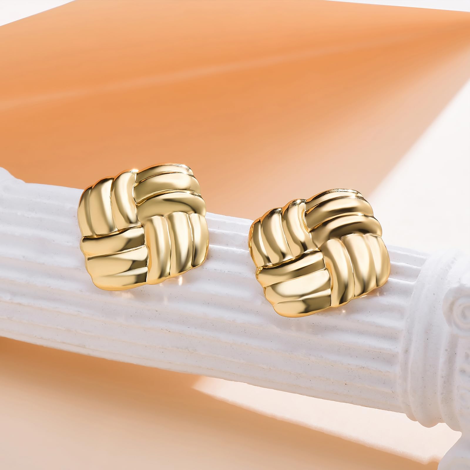 Chunky Gold Square Earrings for Women - Vintage Geometric Stud Earrings, Big Statement Jewelry in Stainless Steel - Perfect for Parties, Weddings & Everyday Fashion