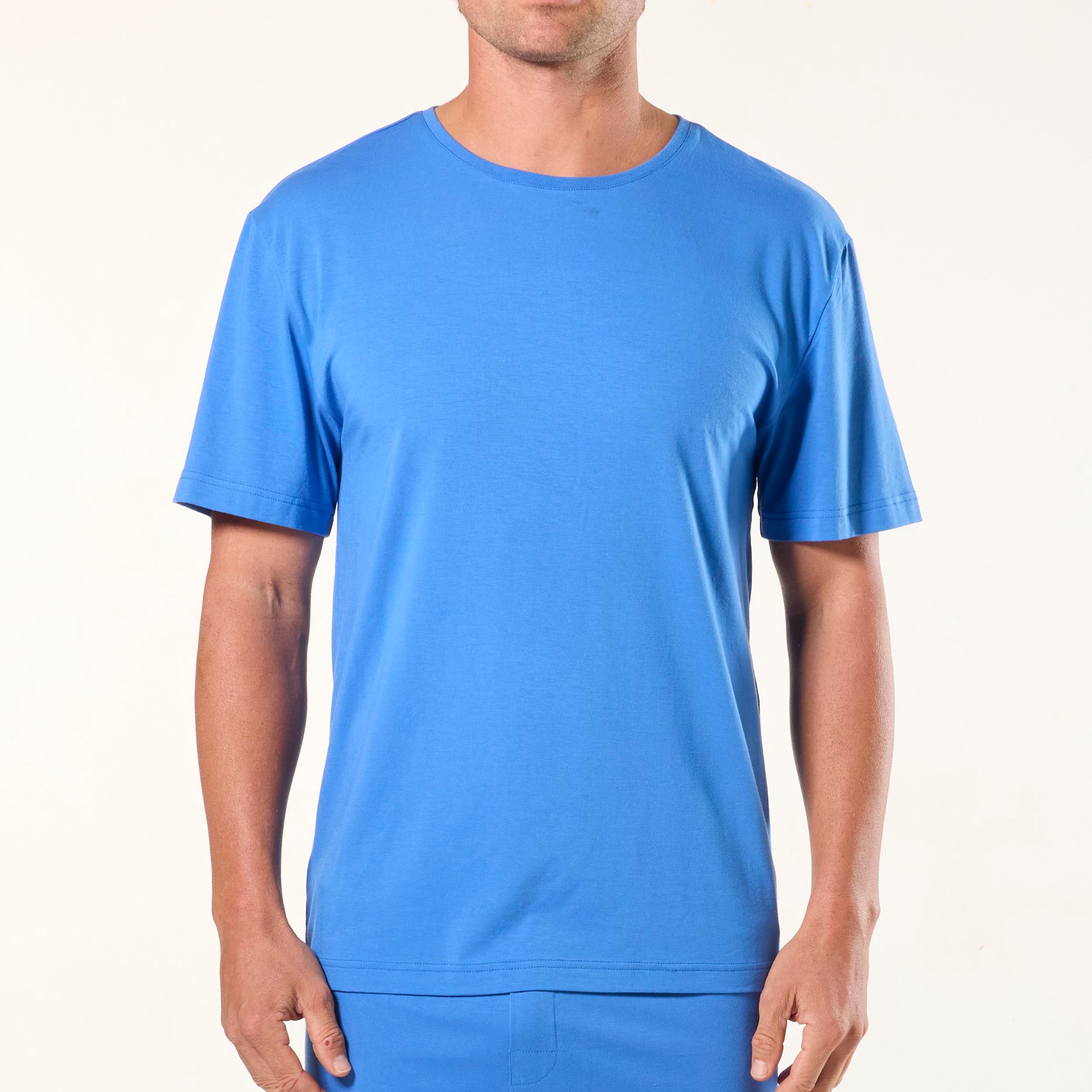Breathable Men's Soft Bamboo Sleep Tee - Comfortable Blue Nightshirt for Relaxing at Home & Lounging