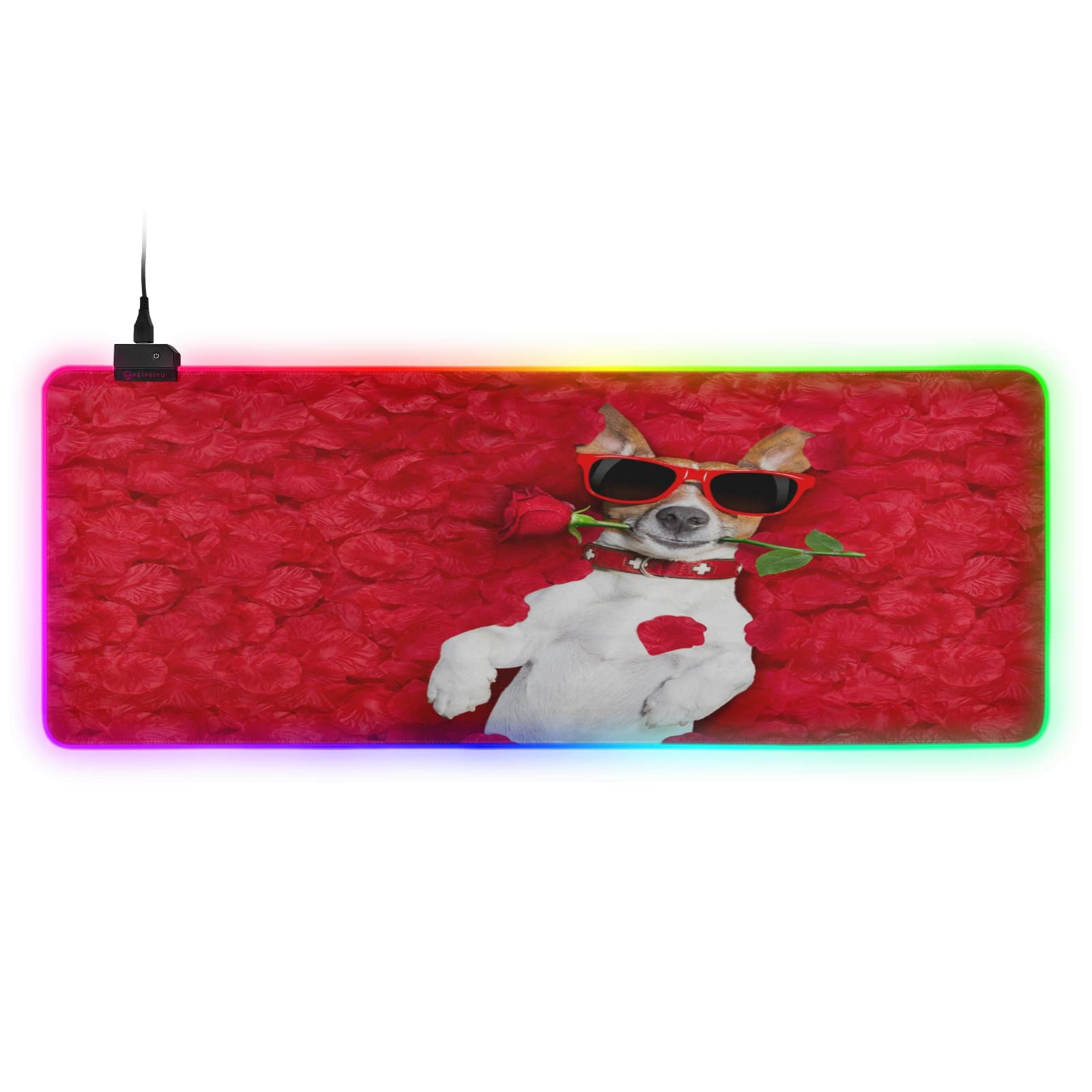 ALAZA Large Gaming Mouse Pad 35.4 x 15.7 Inch - Non-Slip Rubber Base, Rollable & Portable Desk Mat with Dog Sleeping in Flower Design - Perfect for PC, Laptop, Office & Esports Gaming Setup