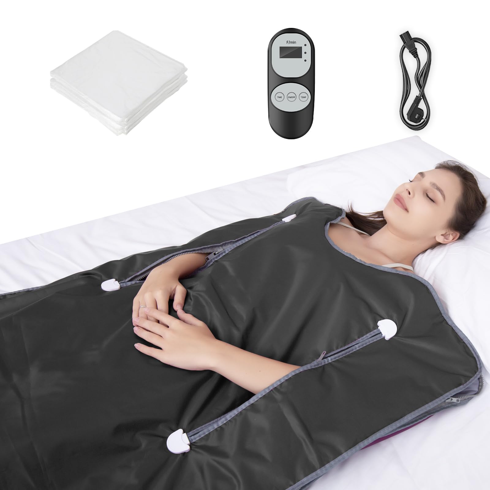 Portable Far Infrared Sauna Blanket for Home Detox Therapy - Remote Control with Adjustable Temperature (95-176°F) | Black | Perfect for Relaxation, Pain Relief & Weight Loss at Home