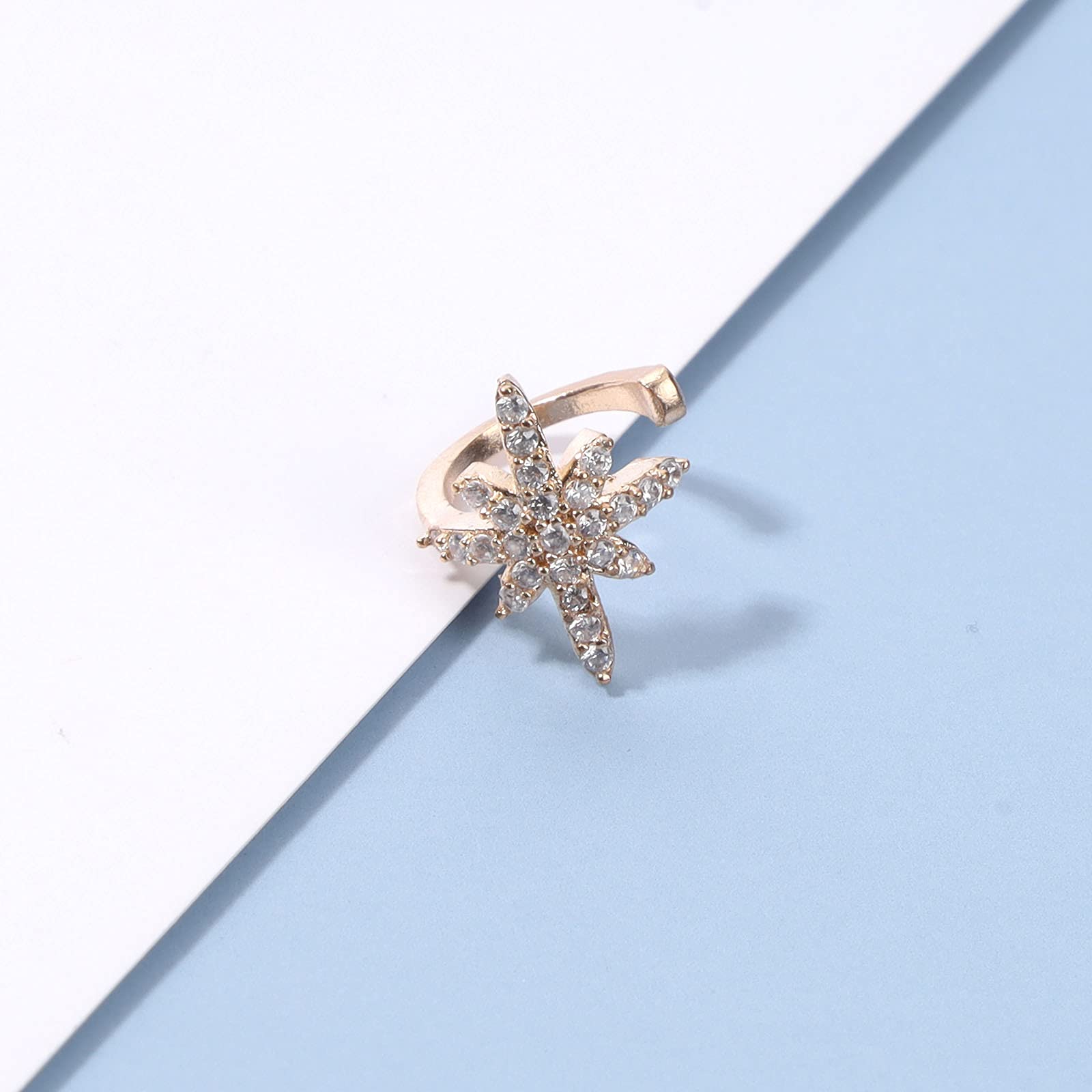 Boho Crystal North Star Ear Cuff - Gold Rhinestone Starburst Clip-On Earrings for Women & Girls | Non-Pierced CZ Jewelry | Perfect for Parties, Weddings & Festivals