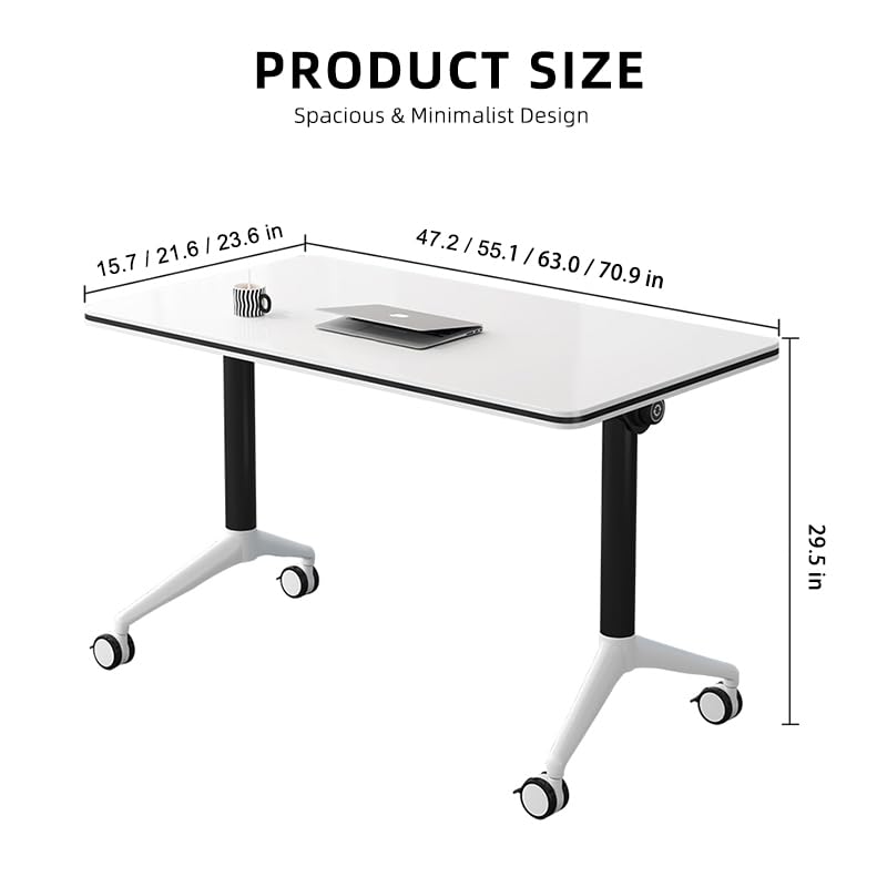 Flip-Top Folding Conference Table - Mobile & Adjustable Seminar Table for Offices, Classrooms & Meeting Rooms (Gray, 63×23.6×29.5in) - Perfect for Dynamic Meetings, Training Sessions & Collaborative Workspaces