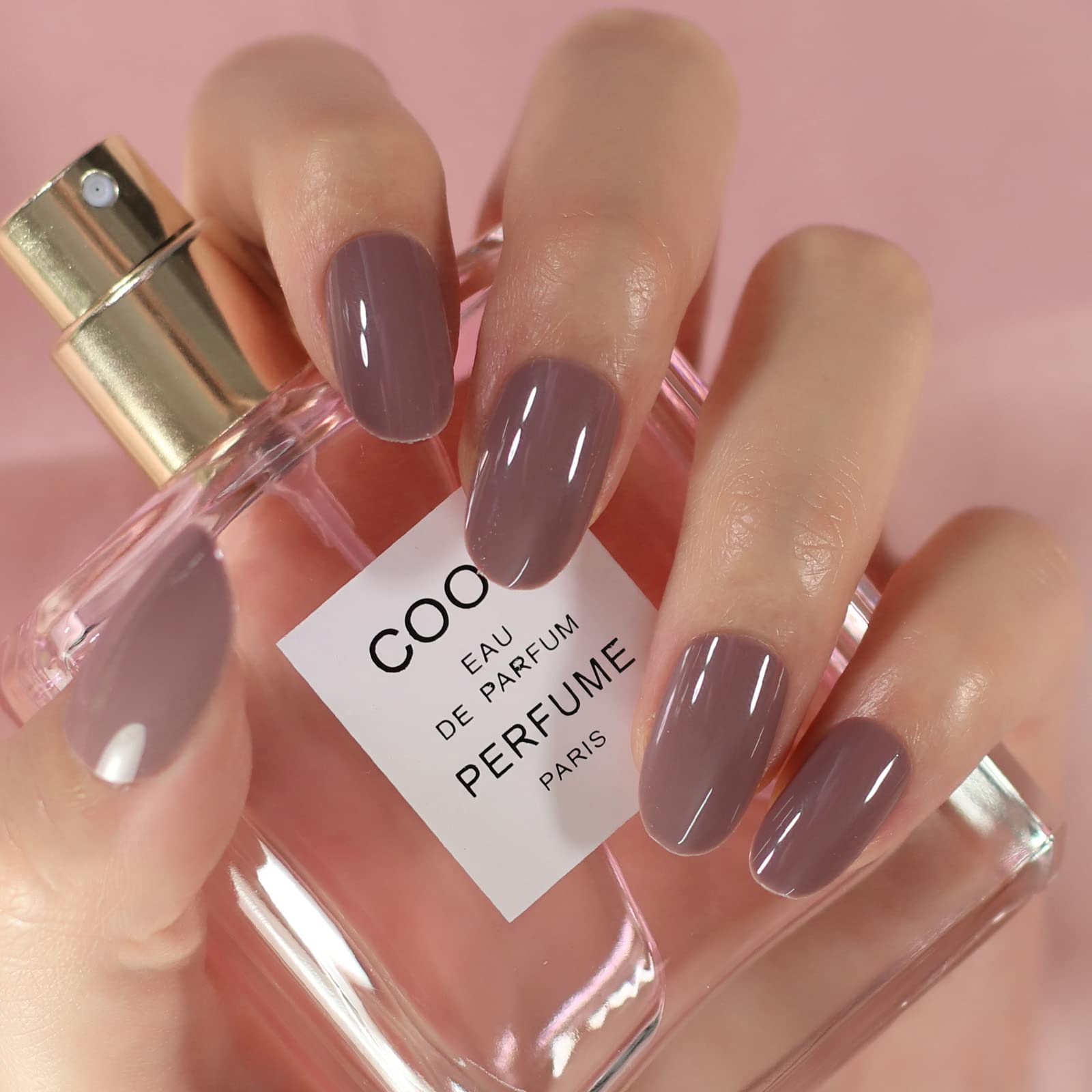 Glossy Light Purple Grey Press on False Nails - Medium Length Oval Fake Nails for Women | Perfect for Office Wear, Daily Use & Special Occasions