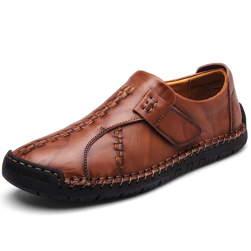 JEBU Men's Leather Slip-On Loafers - Handmade Genuine Leather Lightweight Comfortable Casual Shoes for Business, Travel & Outdoor Walking