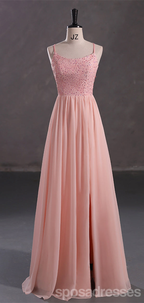 Elegant Pink A-Line Spaghetti Strap Long Prom Dress for Women - Affordable Formal Gown for Homecoming, Evening Party & Special Occasions