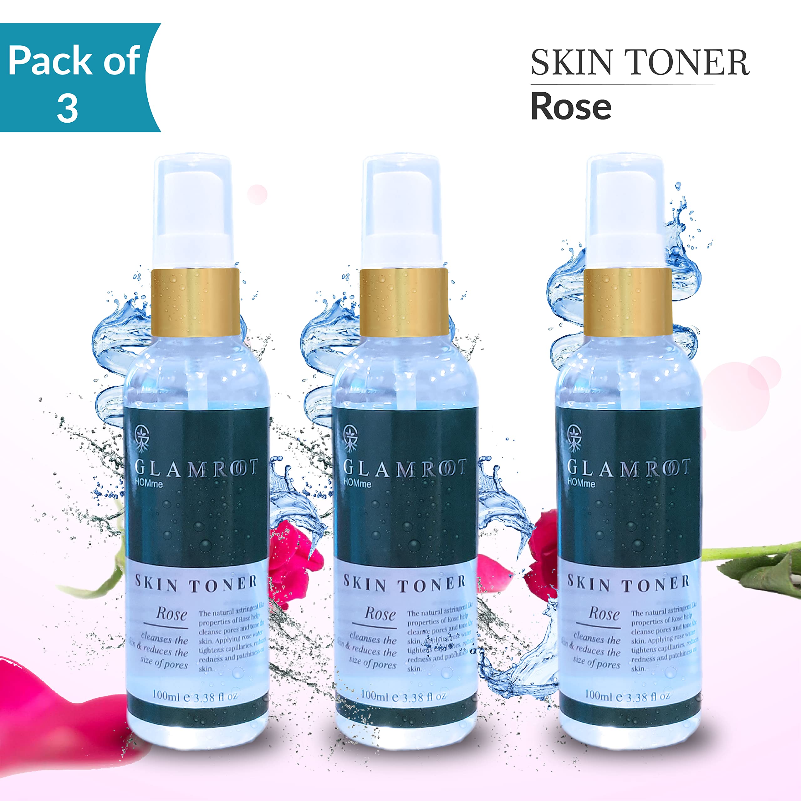 GLAMROOT Rose Skin Toner with Aloe Juice & Rose Water - Hydrating Facial Toner for Men & Women - Perfect for Daily Skincare Routine & Post-Shave Soothing