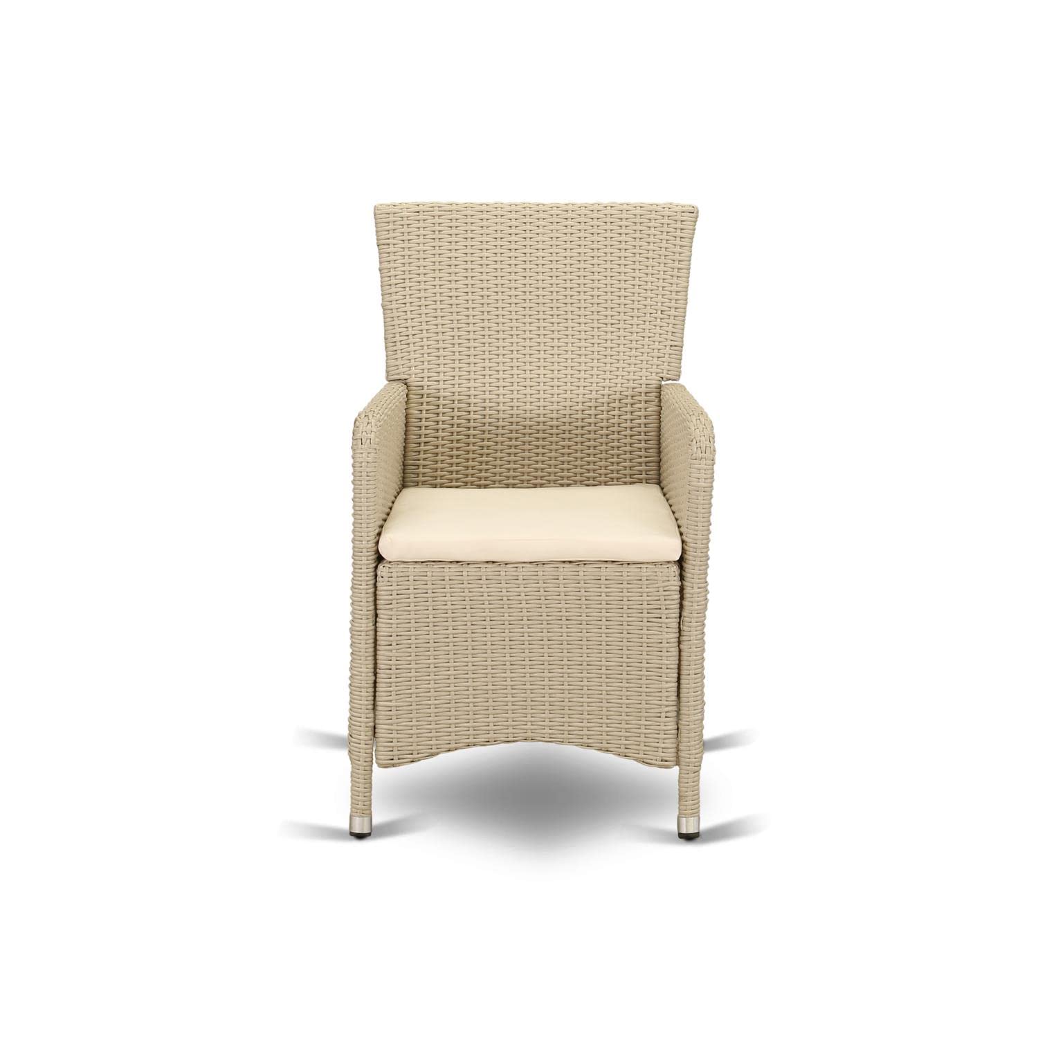 East West Furniture HLUC153V Luneburg Patio Bistro Wicker Dining Chairs with Cushion, Set of 2, Cream - Outdoor Garden, Balcony, and Poolside Seating for Relaxing and Entertaining