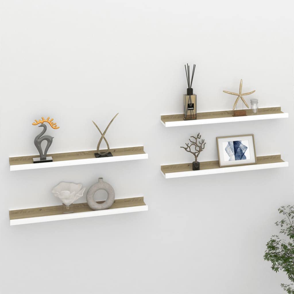 Floating Shelves for Wall - Set of 4 Wooden Wall Shelves in White & Sonoma Oak (23.6