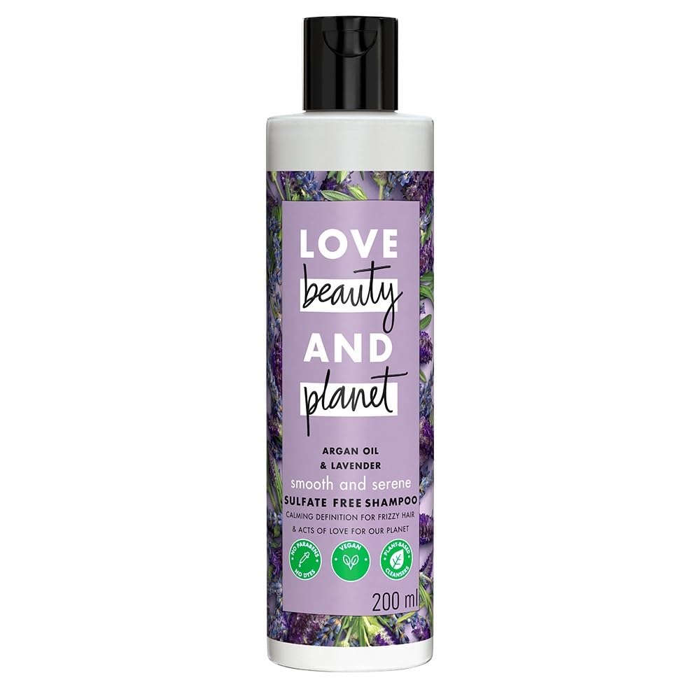 Love Beauty & Planet Argan Oil & Lavender Sulfate-Free Shampoo for Smooth Hair - Paraben & Dye Free, 200ml - Hydrating & Calming for Dry, Frizzy Hair - Perfect for Daily Use & Relaxing Showers