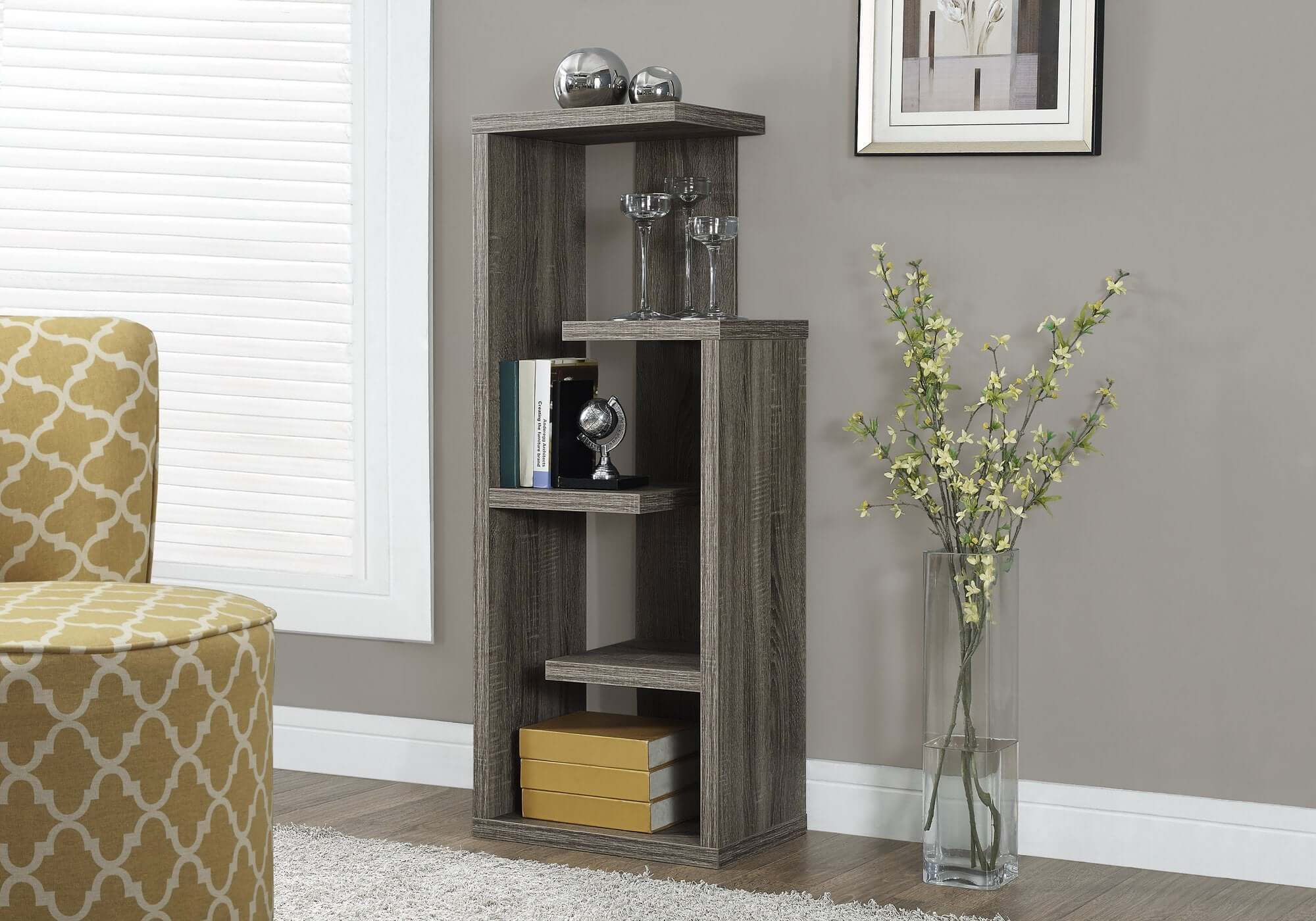 48H Dark Taupe Accent Display Unit Bookcase - Modern Wooden Shelf for Living Room, Bedroom & Office Storage - Perfect for Books, Decor & Display Collections