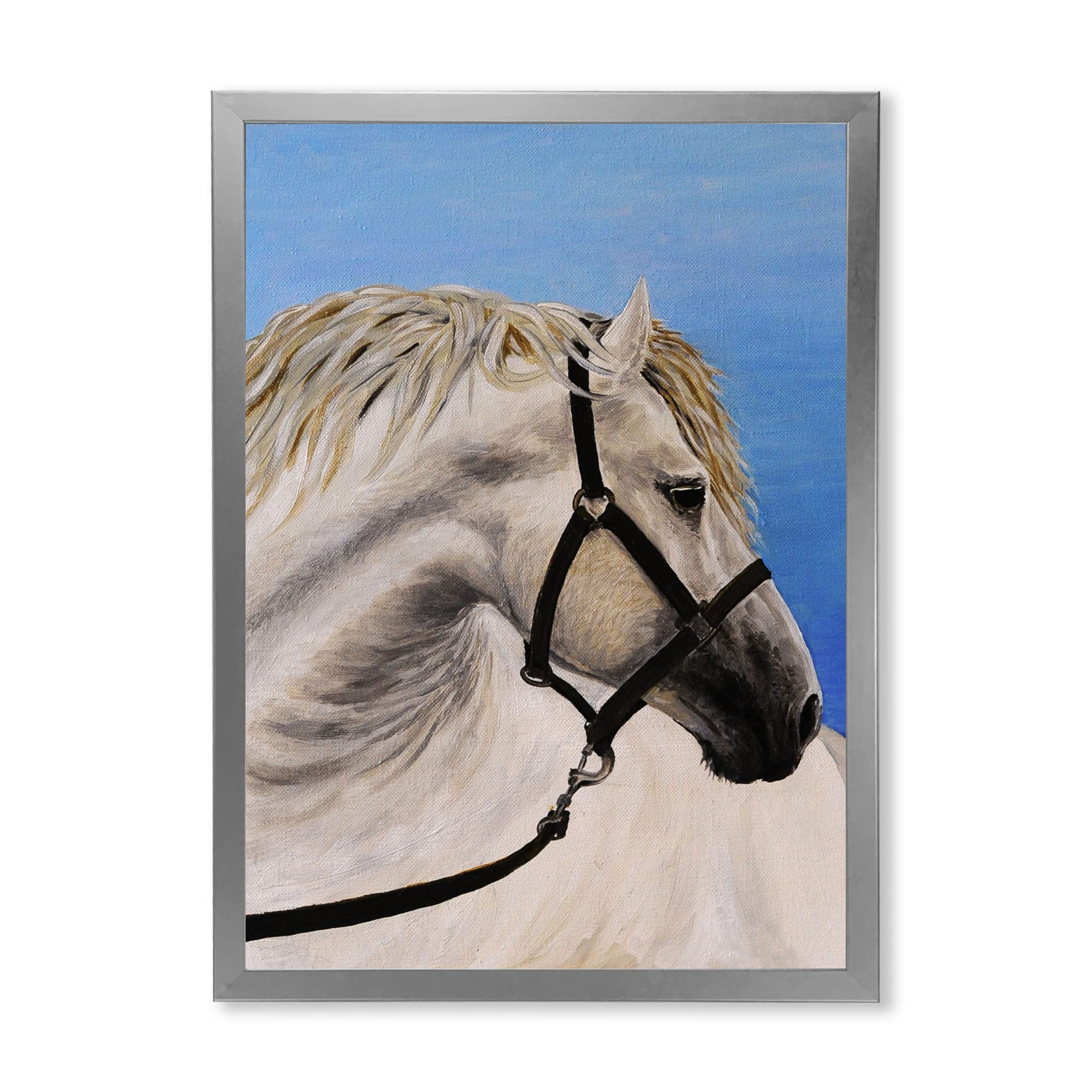 Farmhouse Framed Wall Art - White Horse Portrait in the Furrow - Rustic Home Decor for Living Room, Bedroom & Office