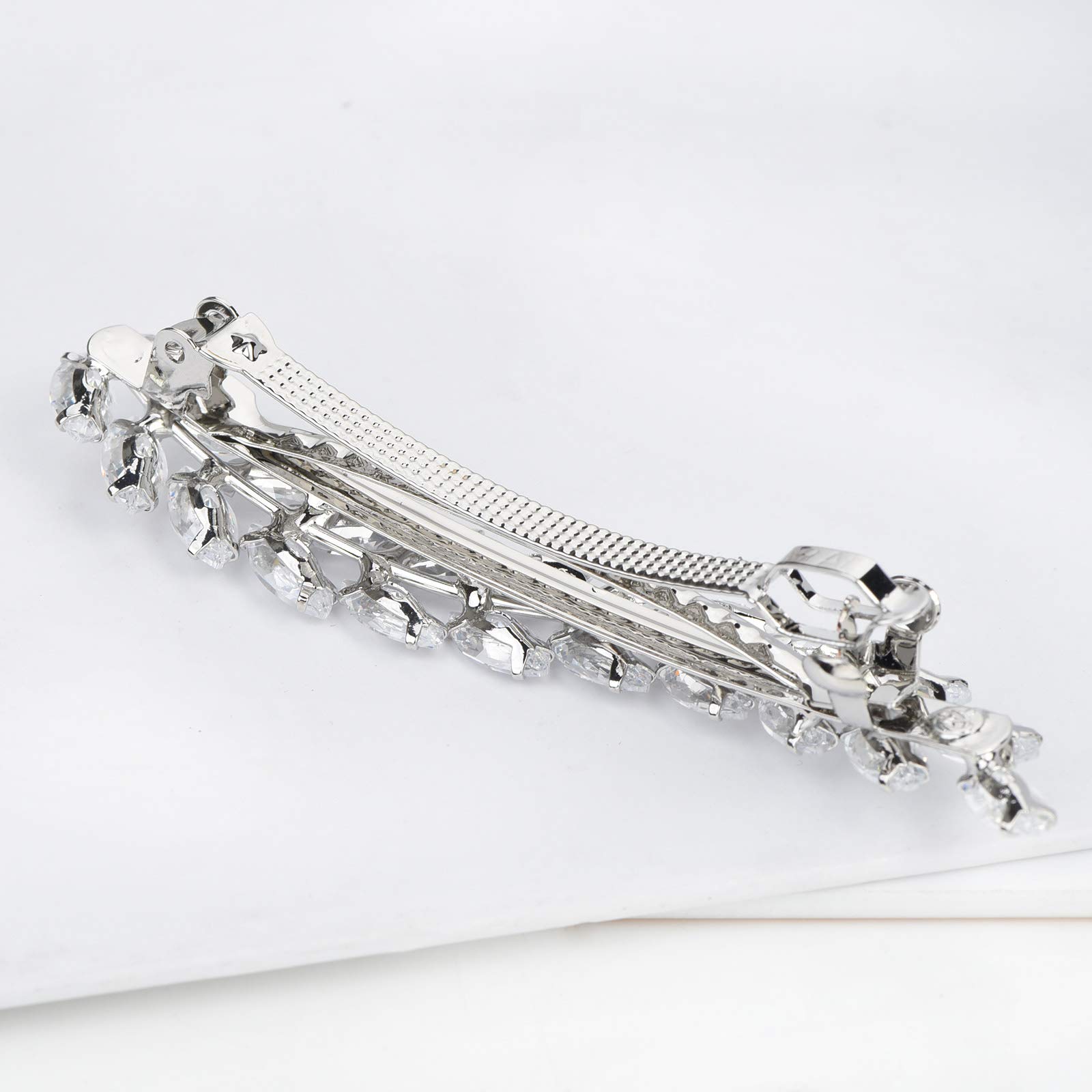 Sparkly Crystal Flower Leaf Hair Barrette Clips for Women - Elegant Bridal Wedding Prom Party Hair Accessories (Clear Curved Leaf) | Perfect for Weddings, Proms, Parties & Everyday Styling
