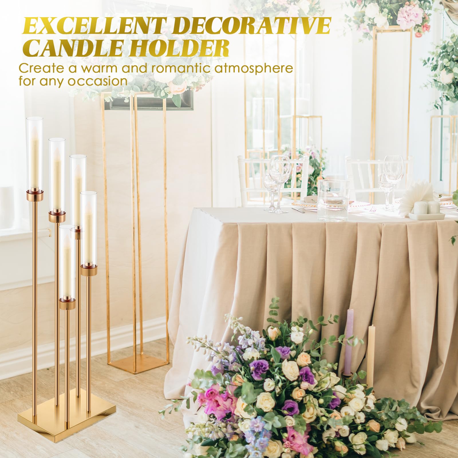 5-Arm Gold Candelabra Centerpiece - 42.5