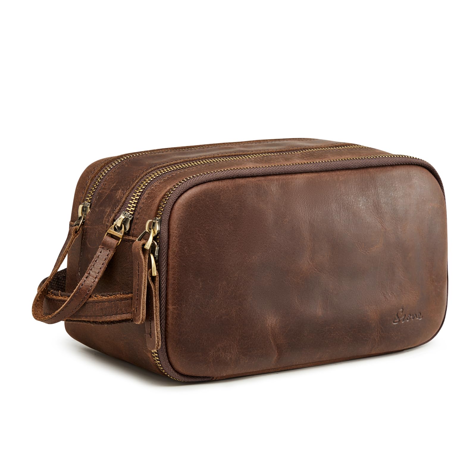 Premium Leather Travel Toiletry Bag for Men & Women - Waterproof Cosmetic & Shaving Organizer Dopp Kit - Perfect for Business Trips, Vacations & Gym Essentials